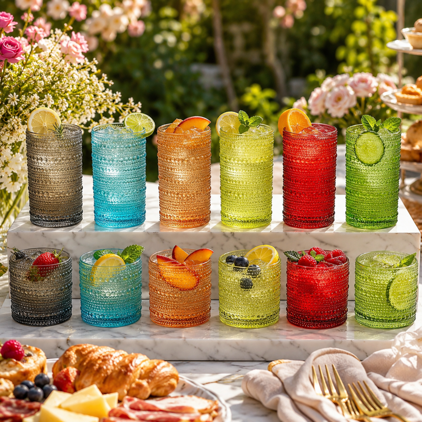 Fortuna Hobnail Lowball & Highball Glassware, Set of 12