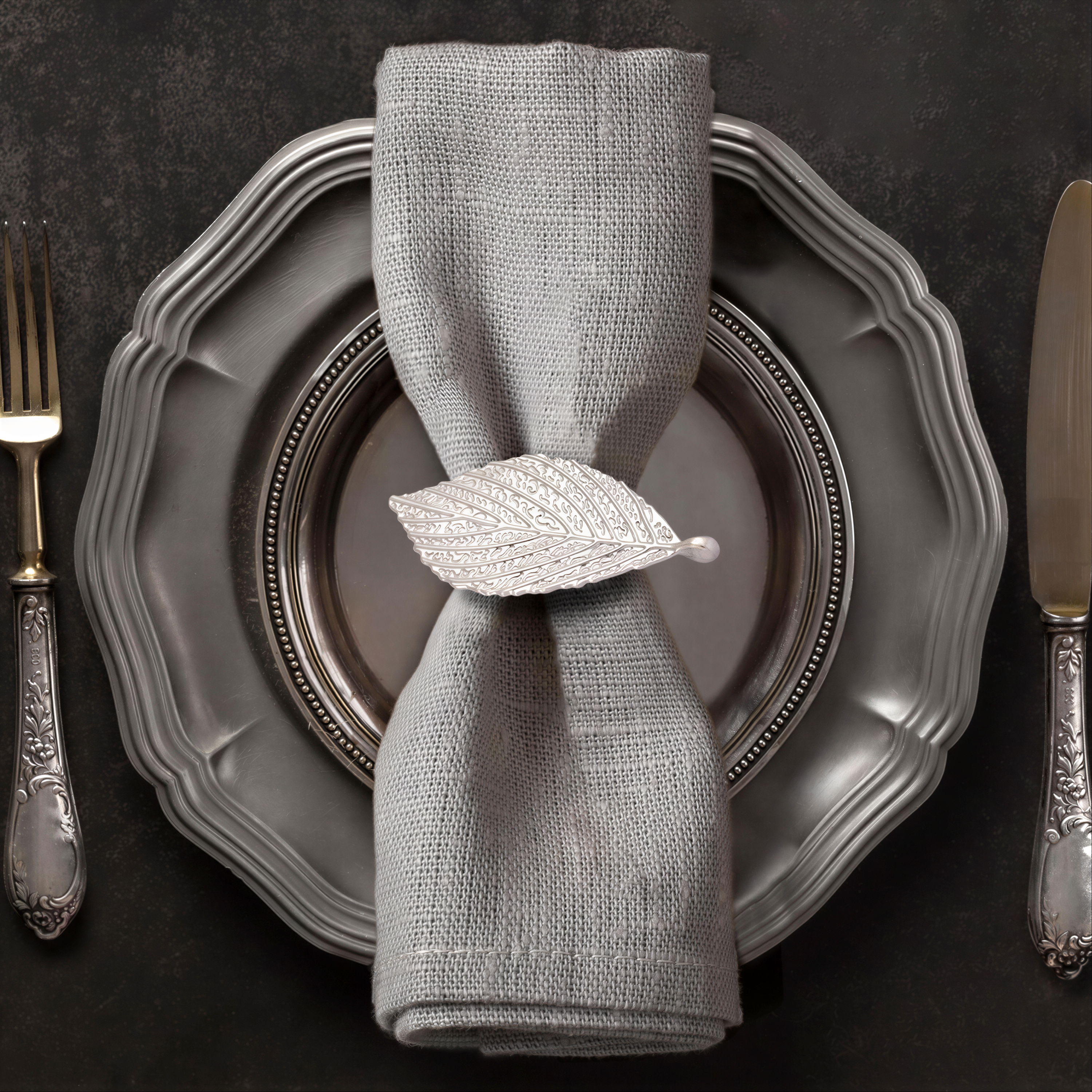 Silver Leaf Napkin Rings – Elegant Table Decor | Rust Resistant Metal Rings