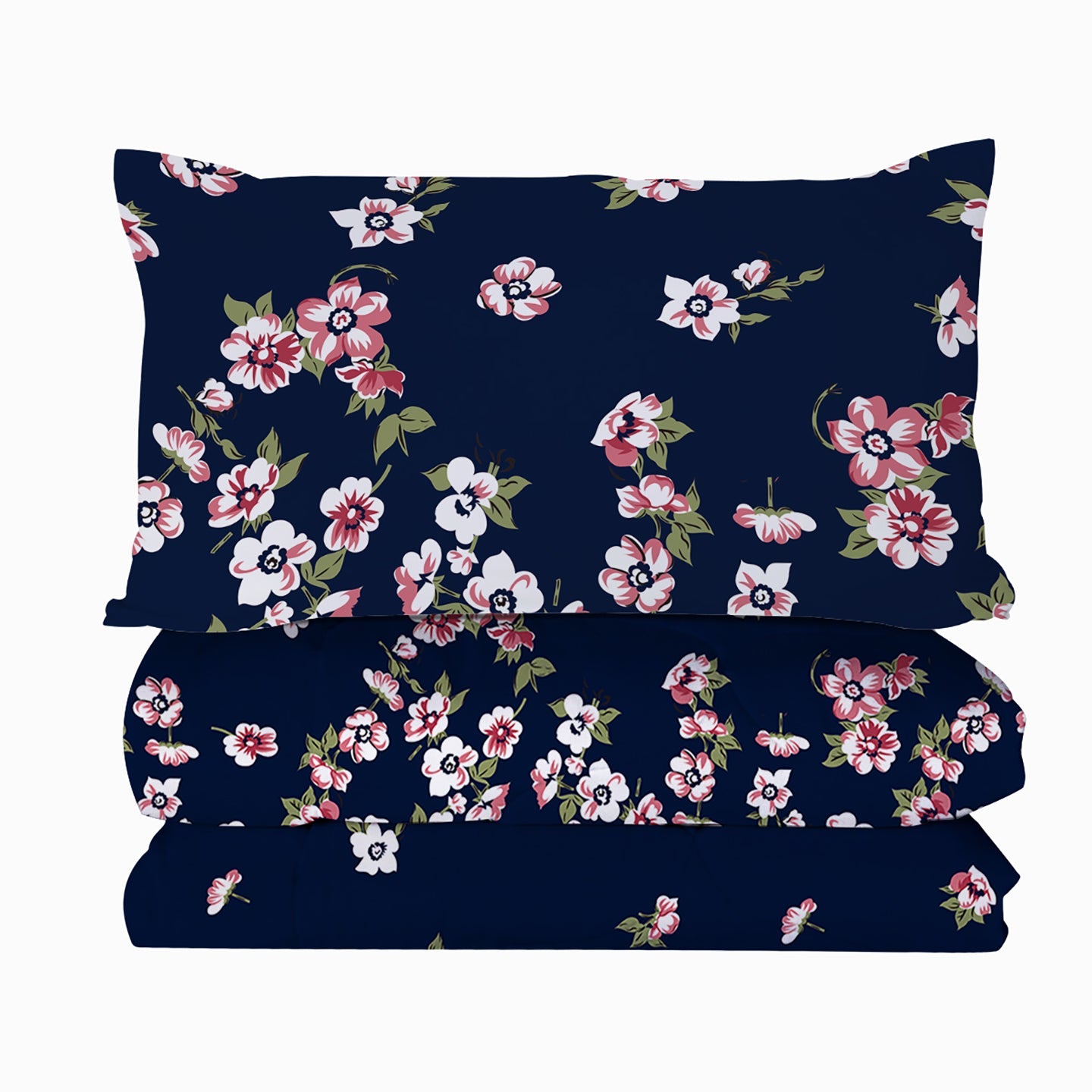 3pc Dark Blue Floral Bedding Comforter Set Including 1 Comforter Set And 2 Pillowcases Suitable For All Seasons