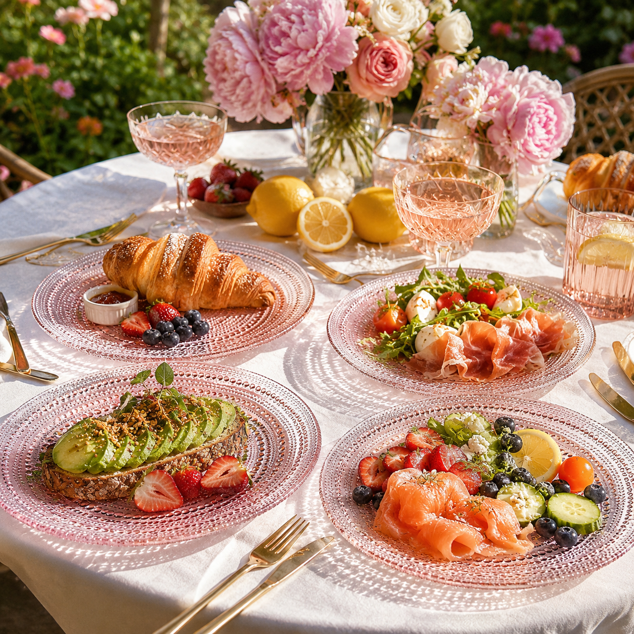 Blush Pink Hobnail Glass Dinner Plates, Set of 4, 10.6-Inch