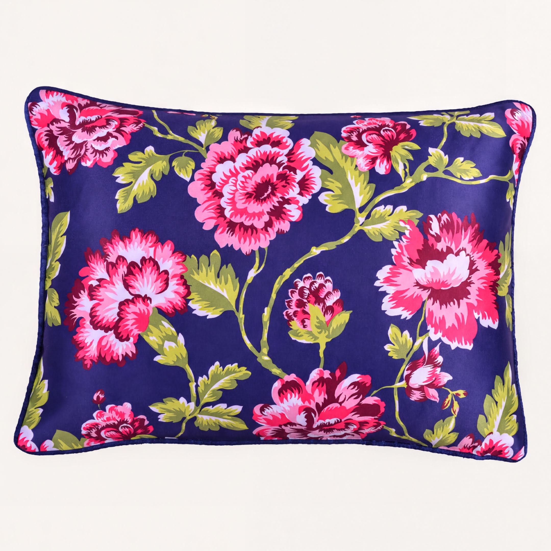 Floral Throw Pillow Covers - 14 x 20 Inch Decorative Cushion Cases | Dark Blue