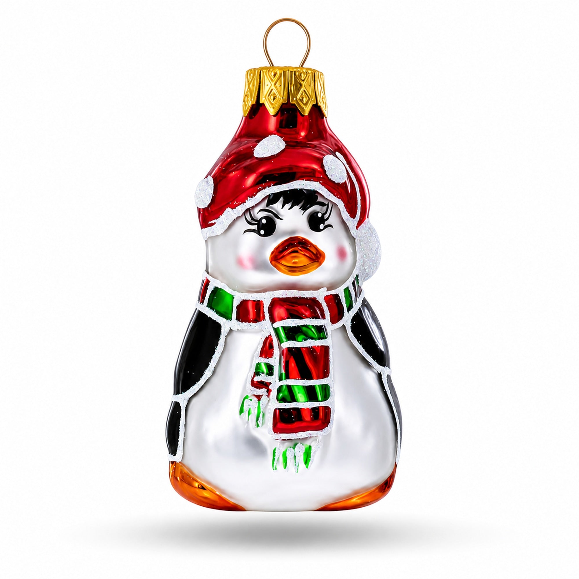 Penguin with Scarf and Hat Glass Christmas Ornament
