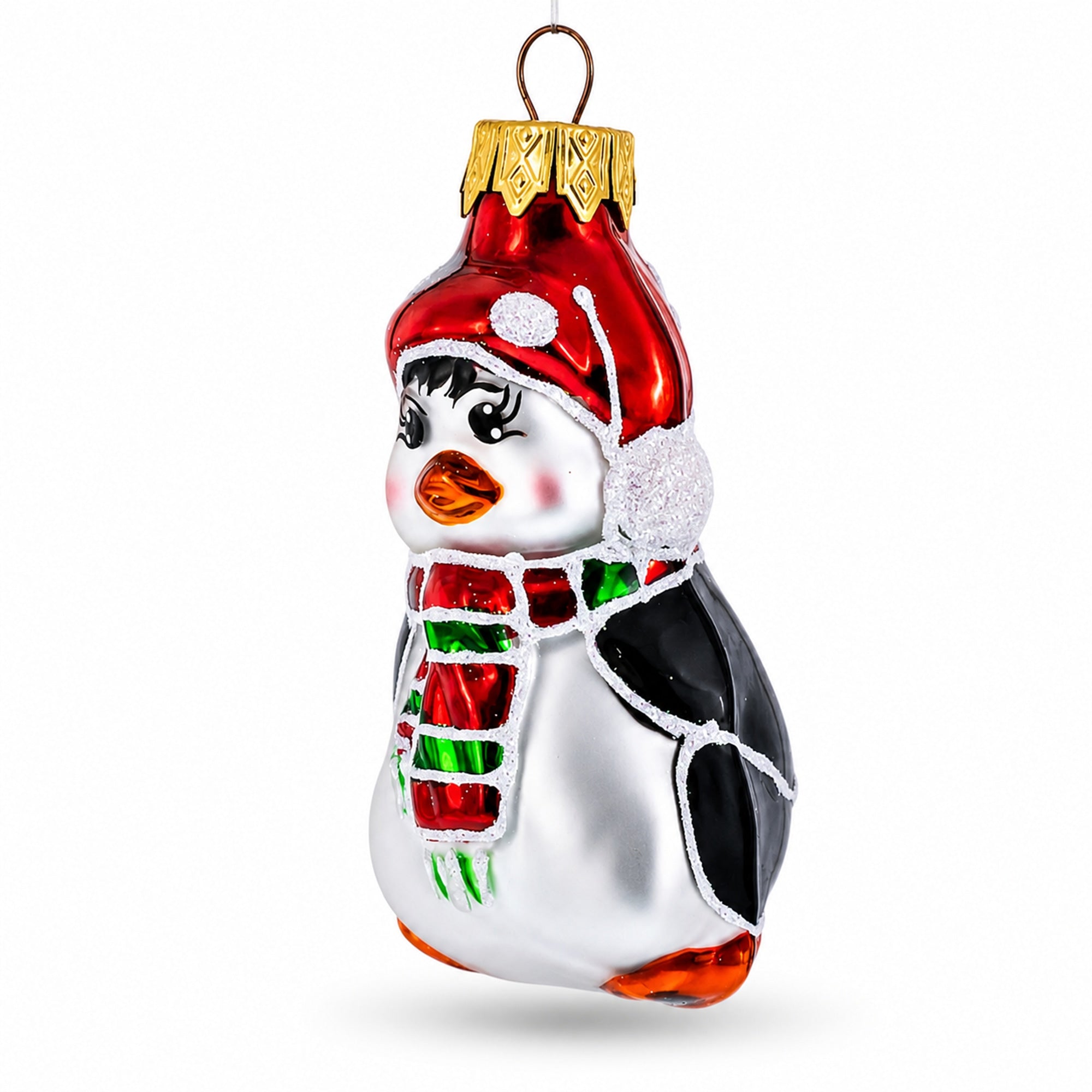 Penguin with Scarf and Hat Glass Christmas Ornament