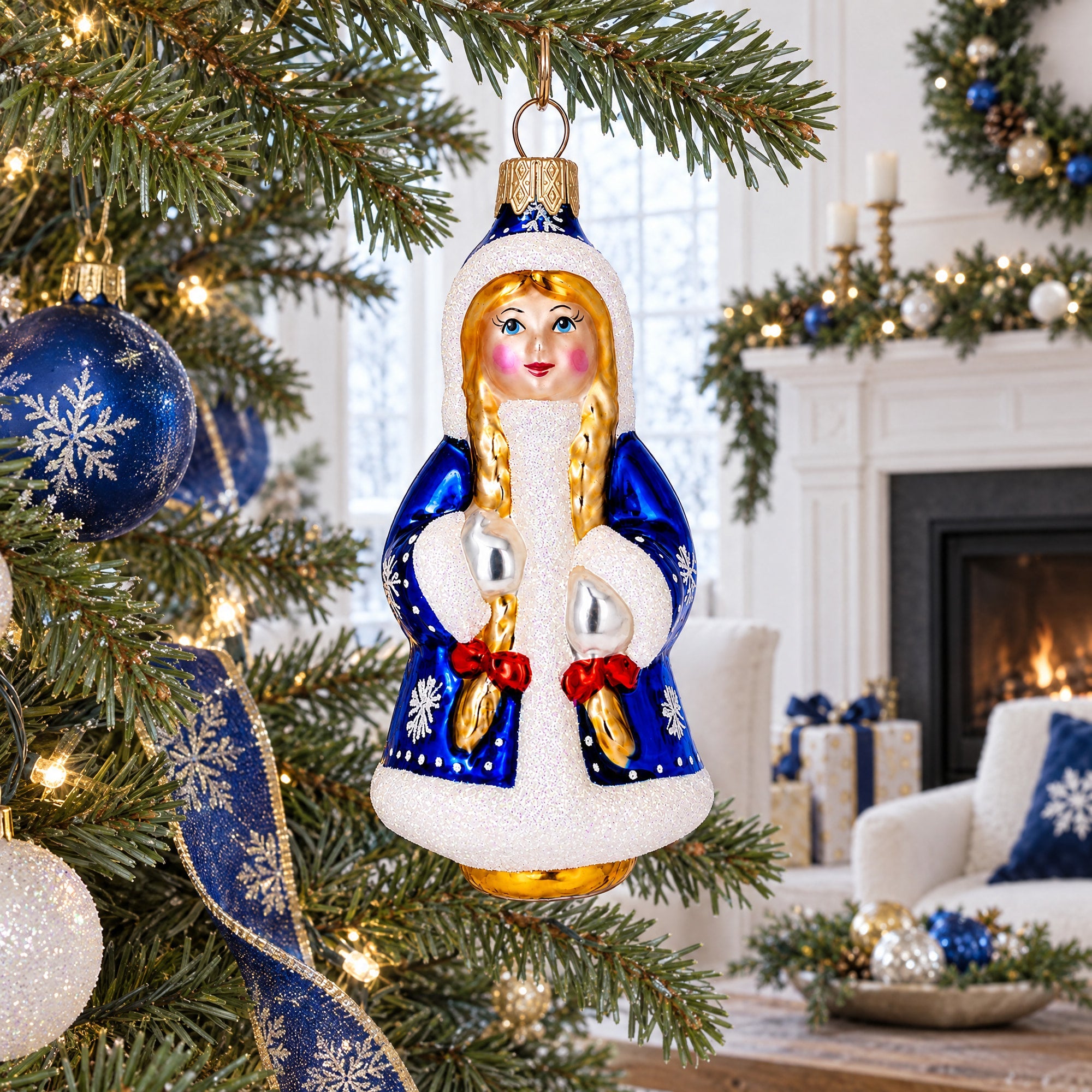 Snow Maiden Snigurochka Glass Christmas Ornament