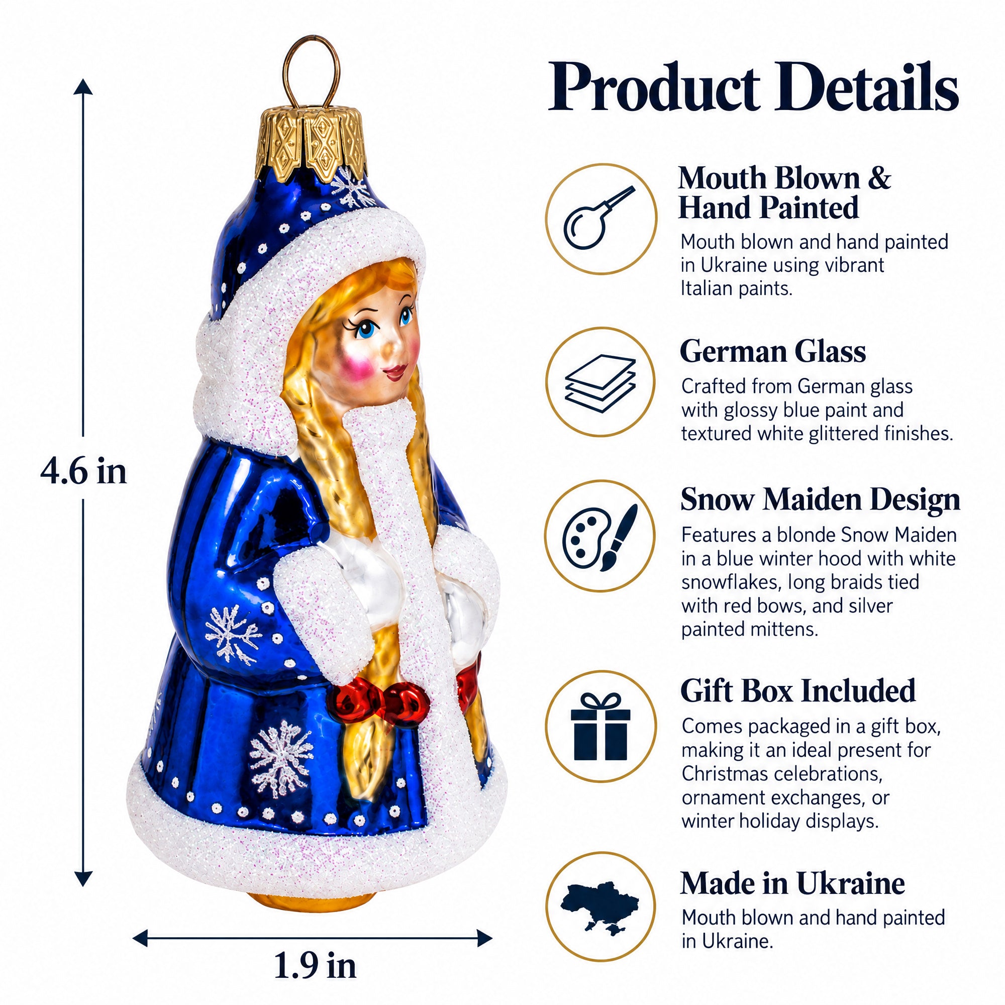Snow Maiden Snigurochka Glass Christmas Ornament