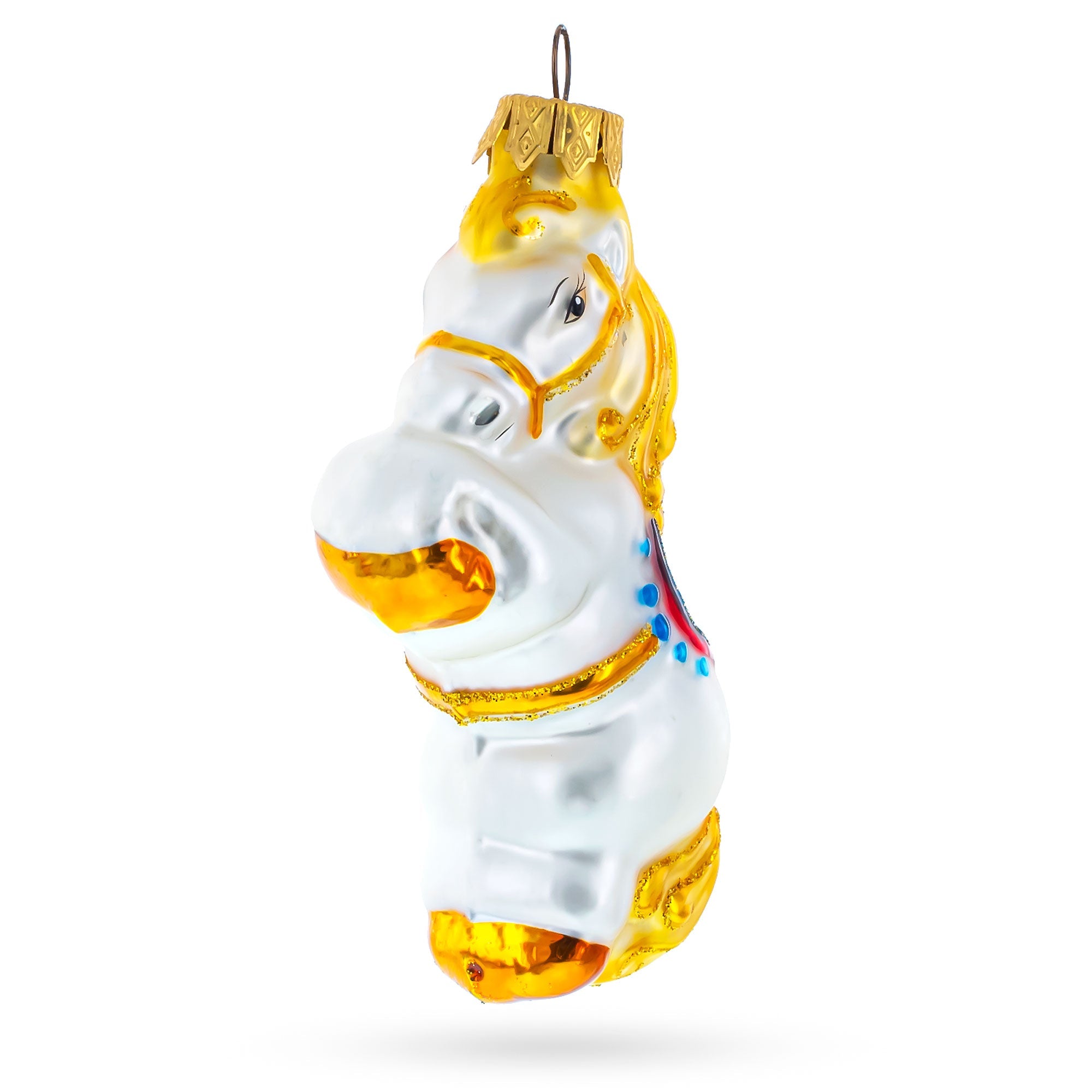 Circus Horse with Blue Saddle Glass Christmas Ornament