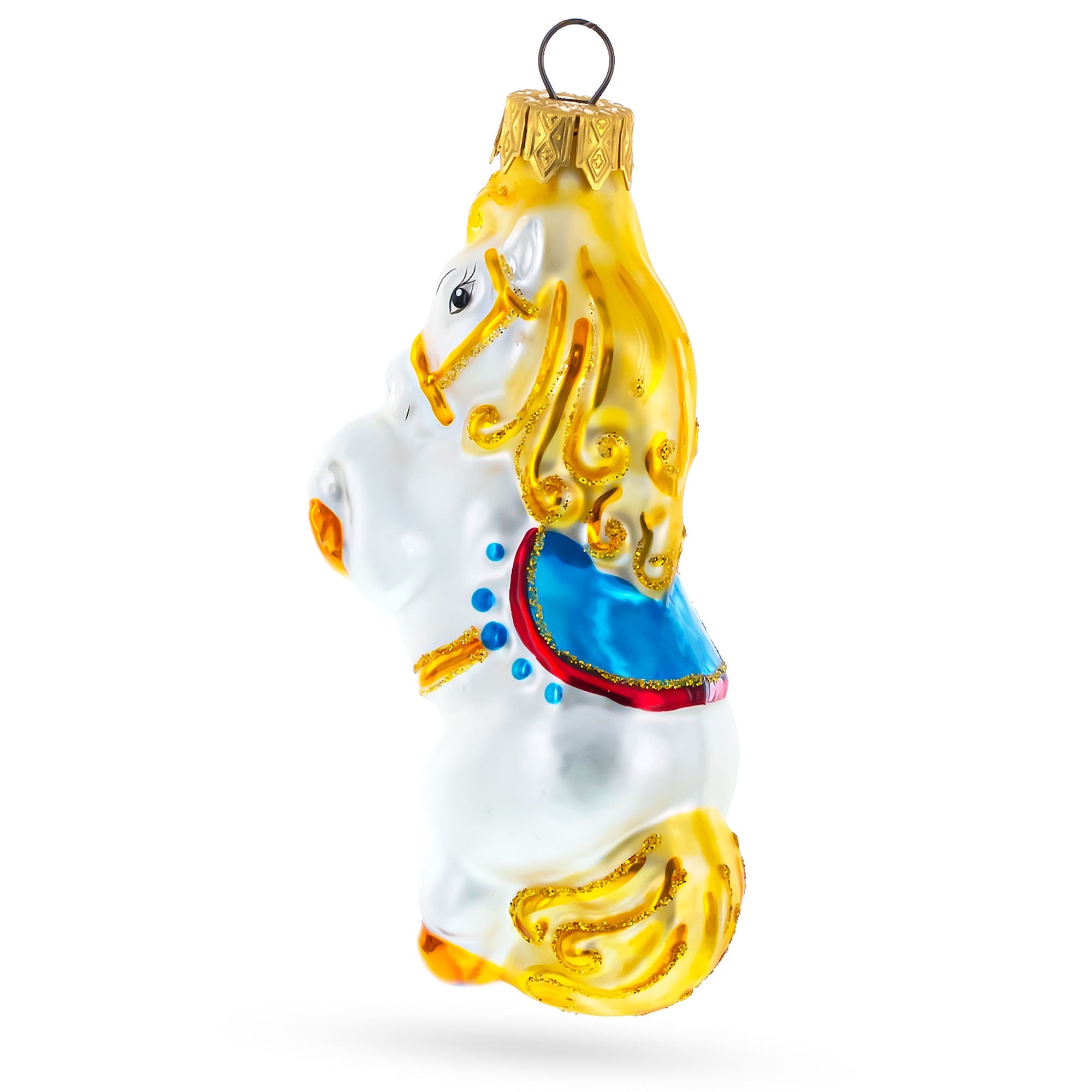 Circus Horse with Blue Saddle Glass Christmas Ornament
