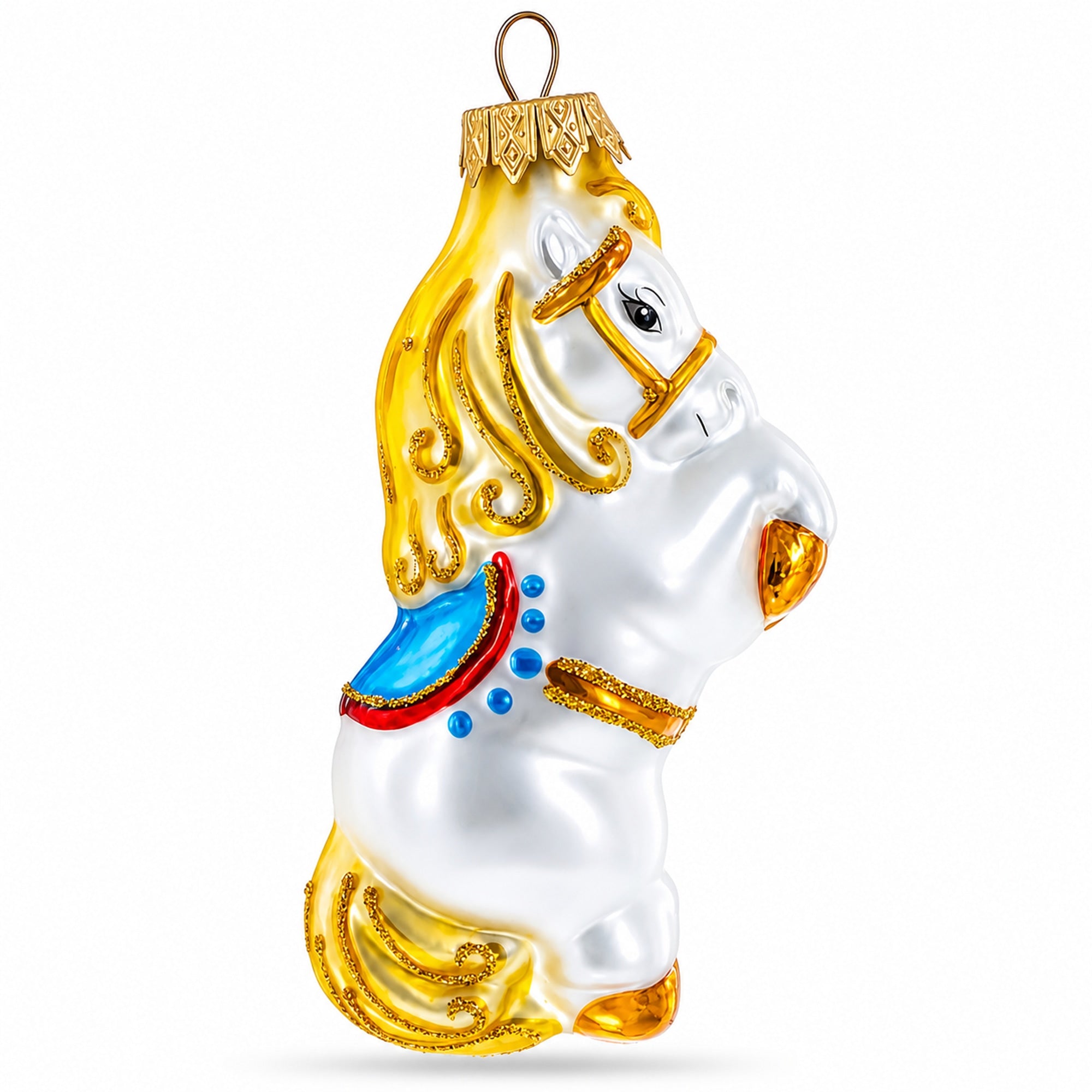 Circus Horse with Blue Saddle Glass Christmas Ornament