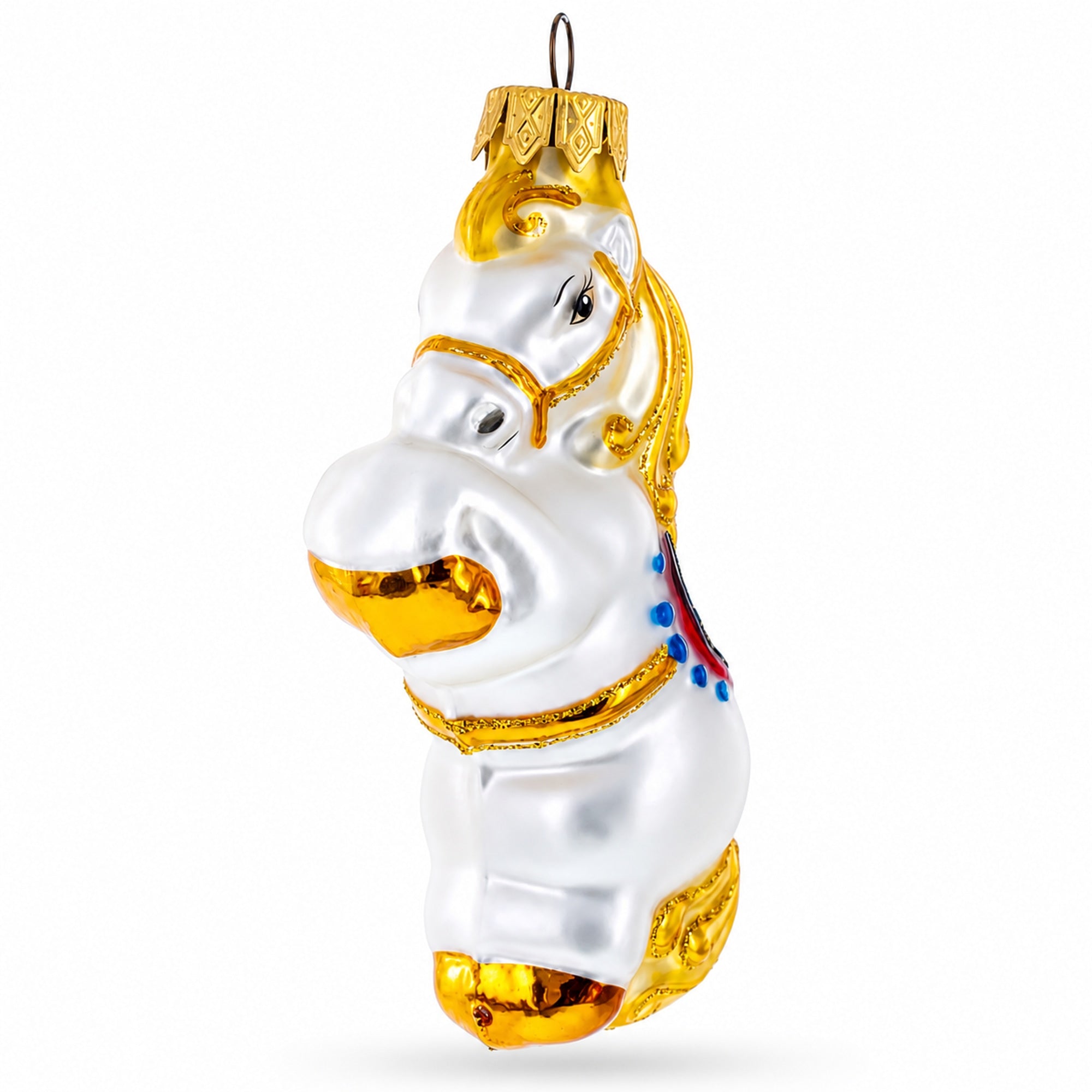 Circus Horse with Blue Saddle Glass Christmas Ornament