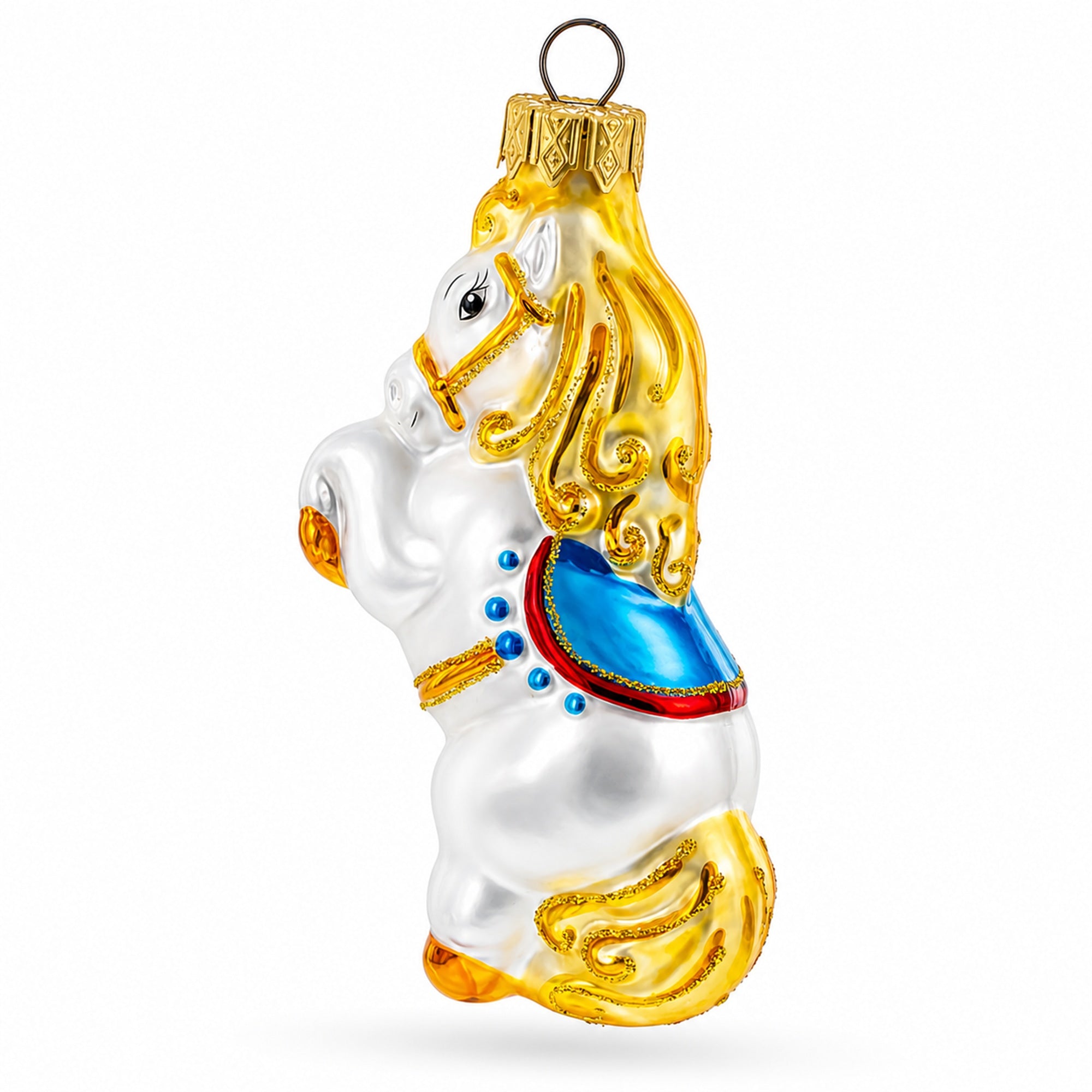 Circus Horse with Blue Saddle Glass Christmas Ornament