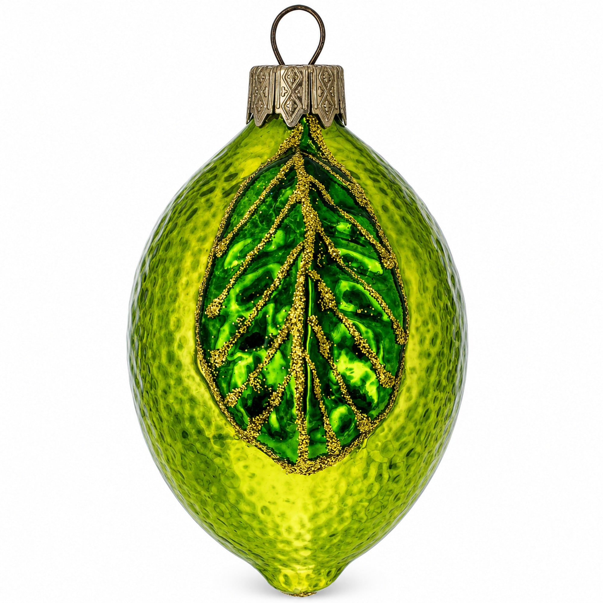 Lime with Shiny Leaf Glass Christmas Ornament