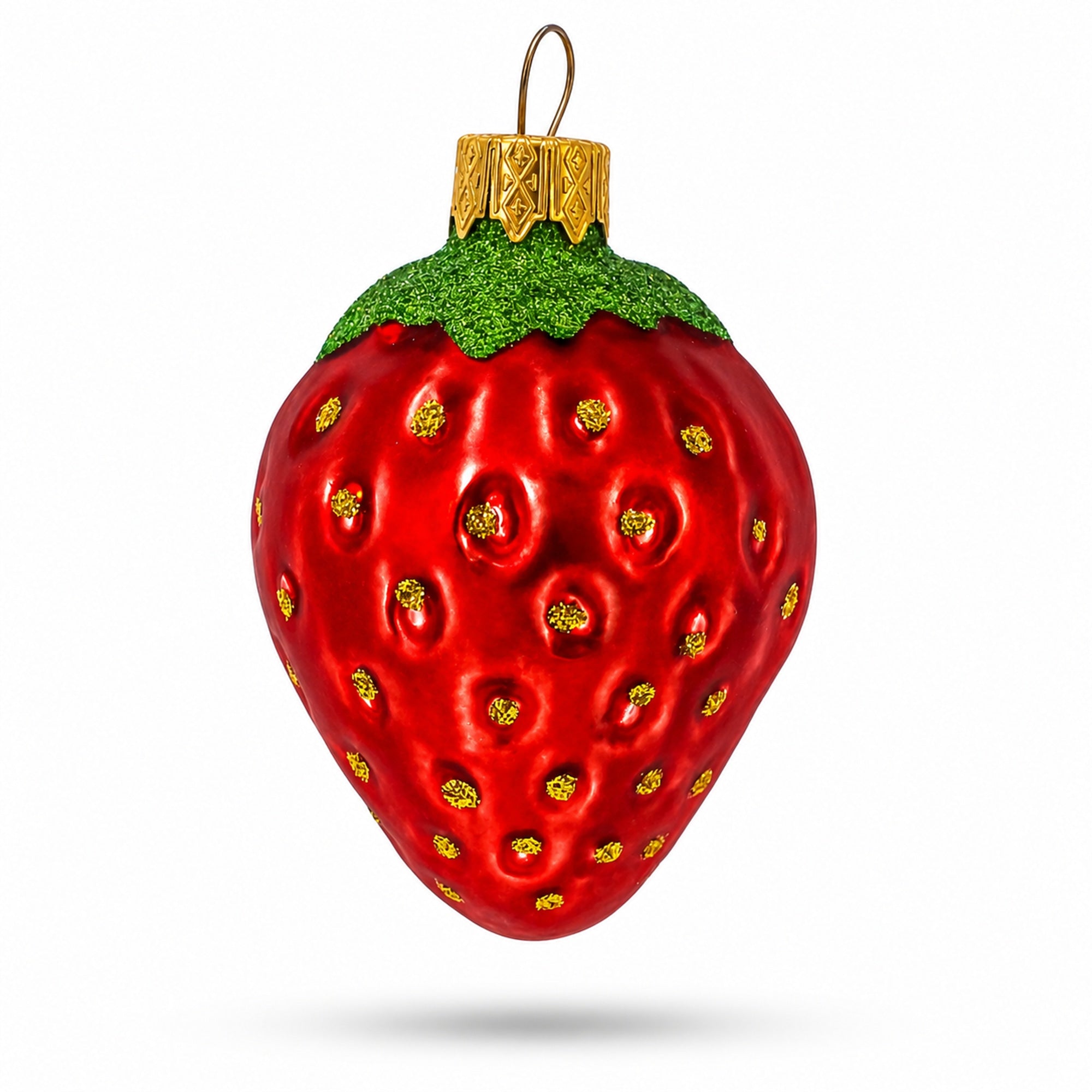 Strawberry with Leaf Glass Christmas Ornament