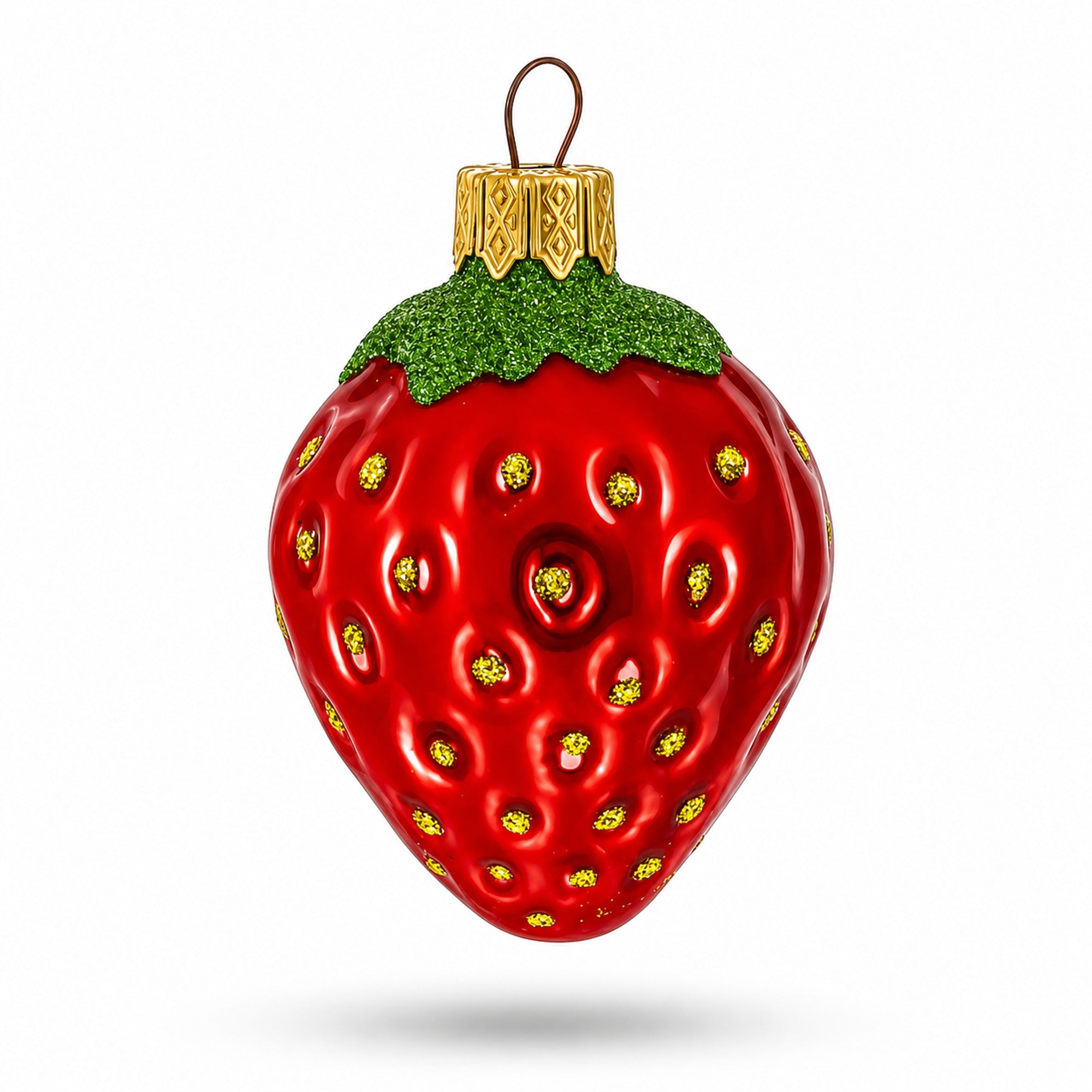 Strawberry with Leaf Glass Christmas Ornament