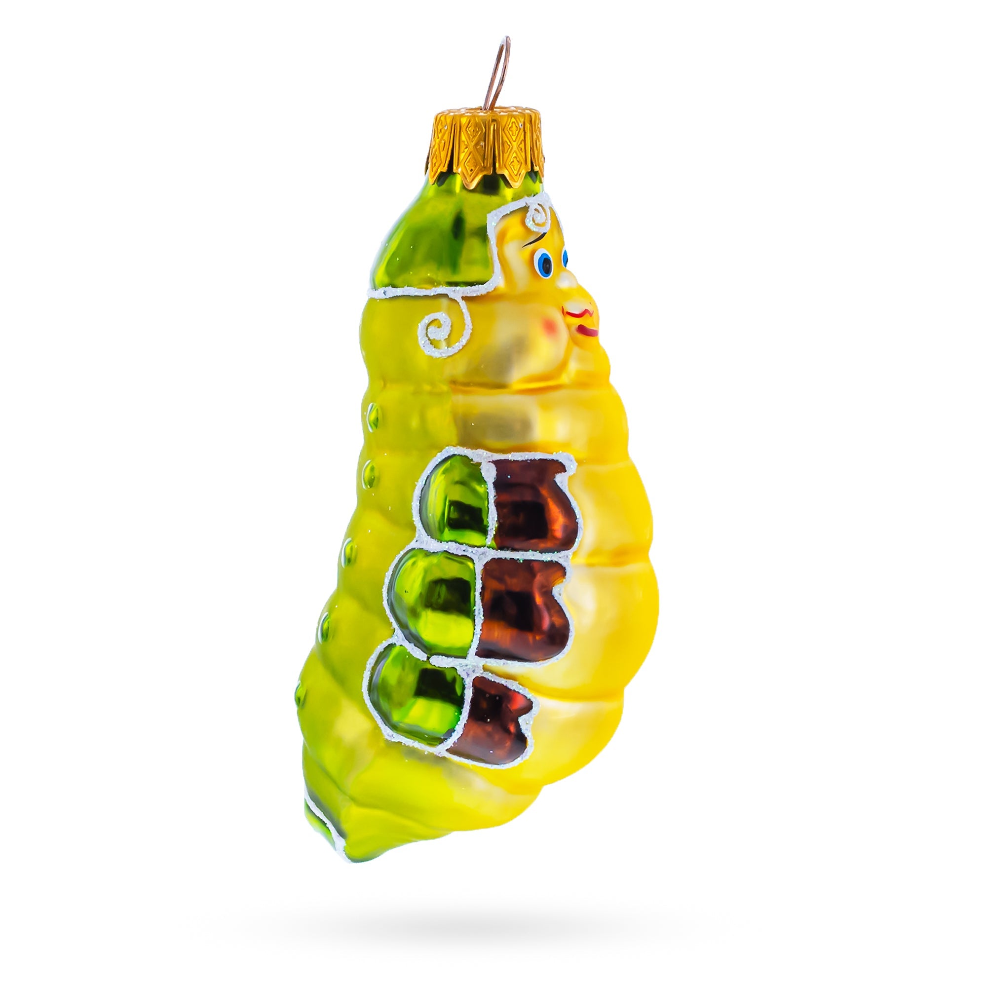 Happy Caterpillar Glass Christmas Ornament
