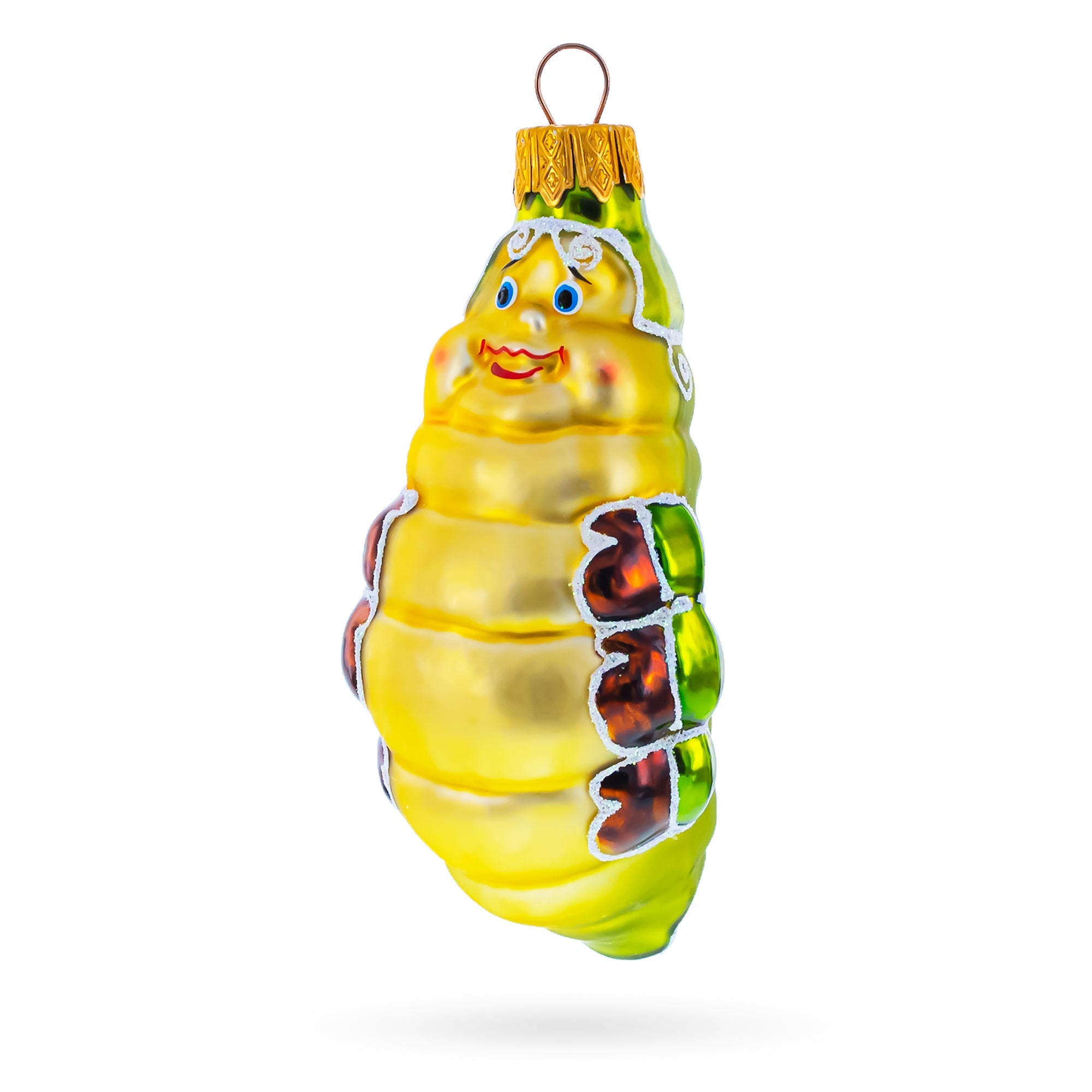 Happy Caterpillar Glass Christmas Ornament