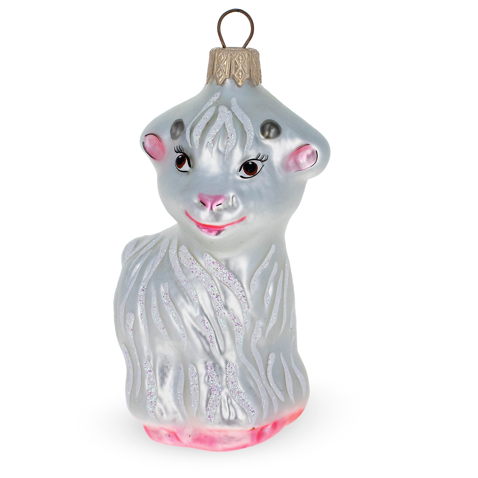 White Lamb and Sparkling Wool Glass Christmas Ornament