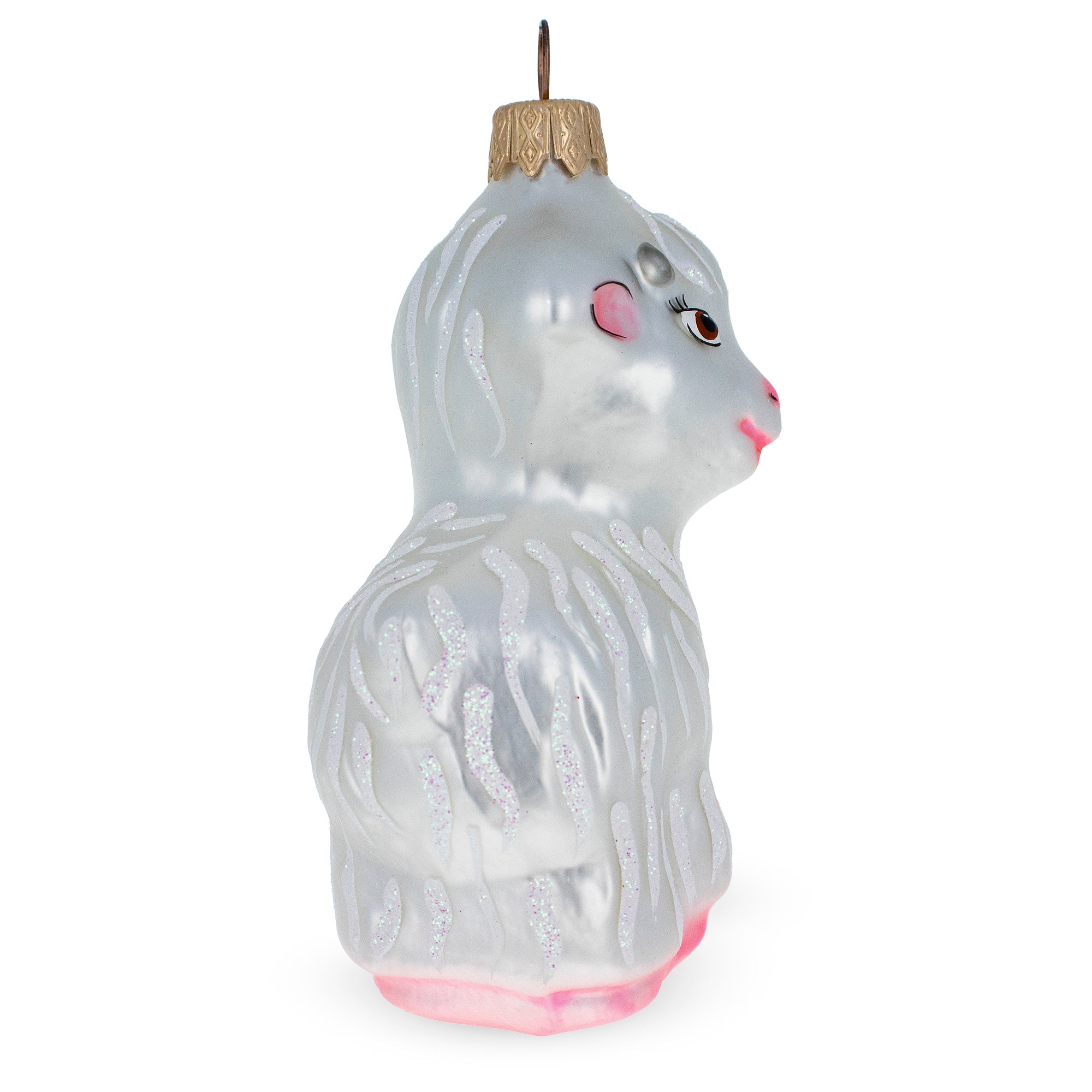 White Lamb and Sparkling Wool Glass Christmas Ornament