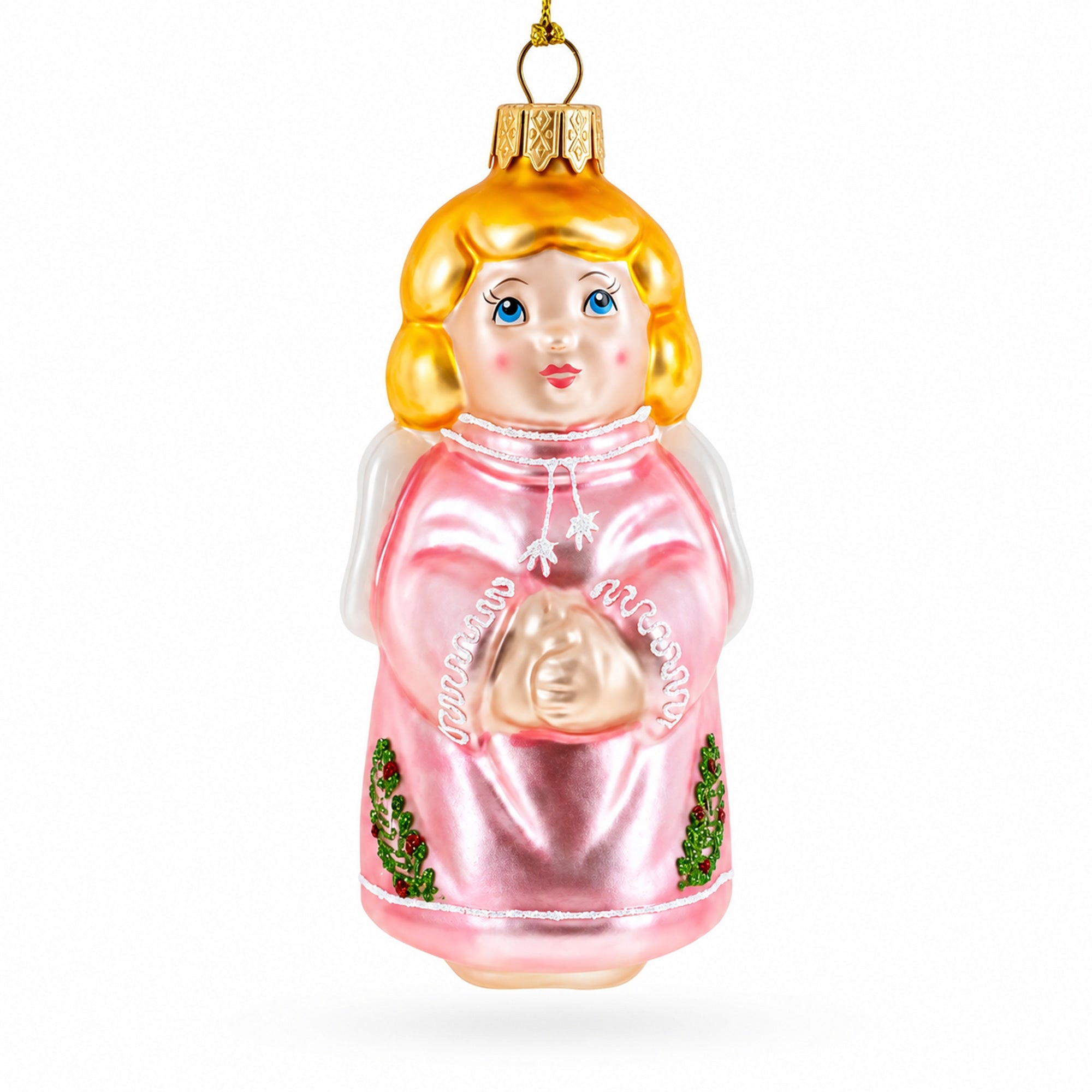Vintage Style Angel in Pink Glass Christmas Ornament