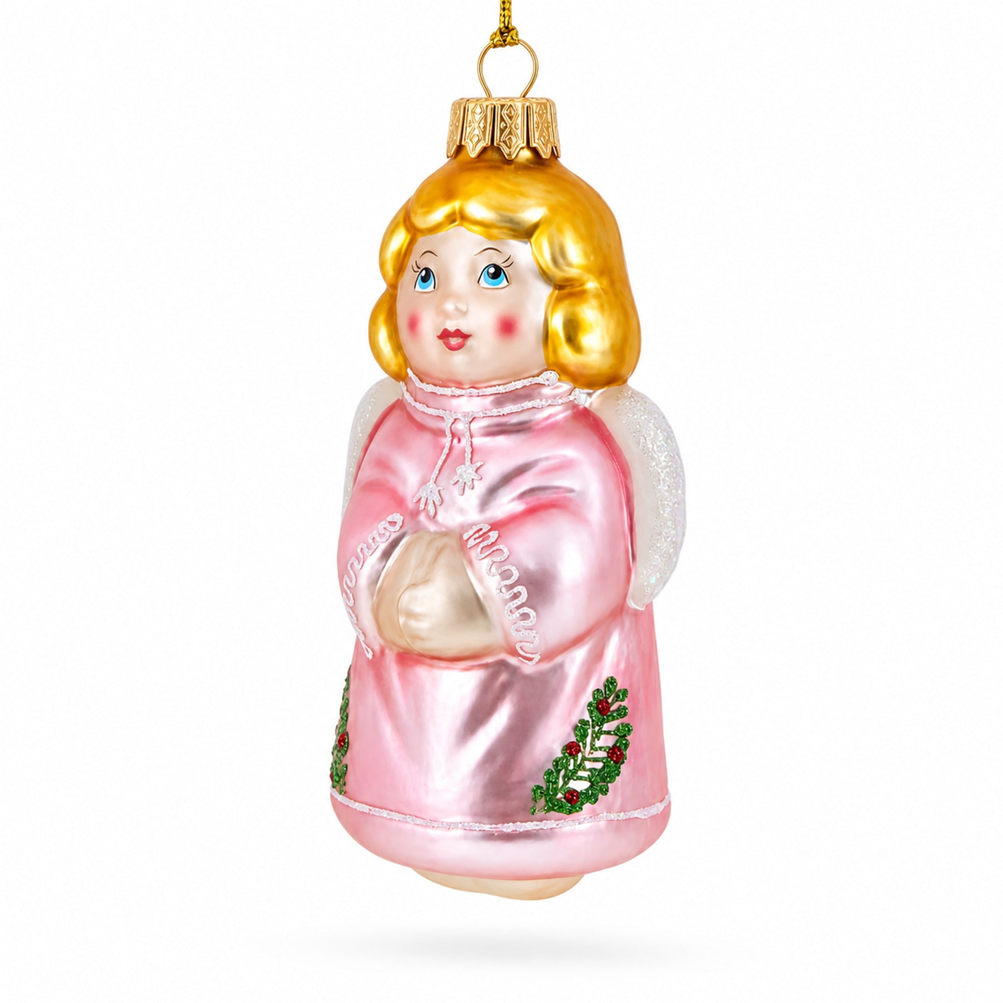 Vintage Style Angel in Pink Glass Christmas Ornament