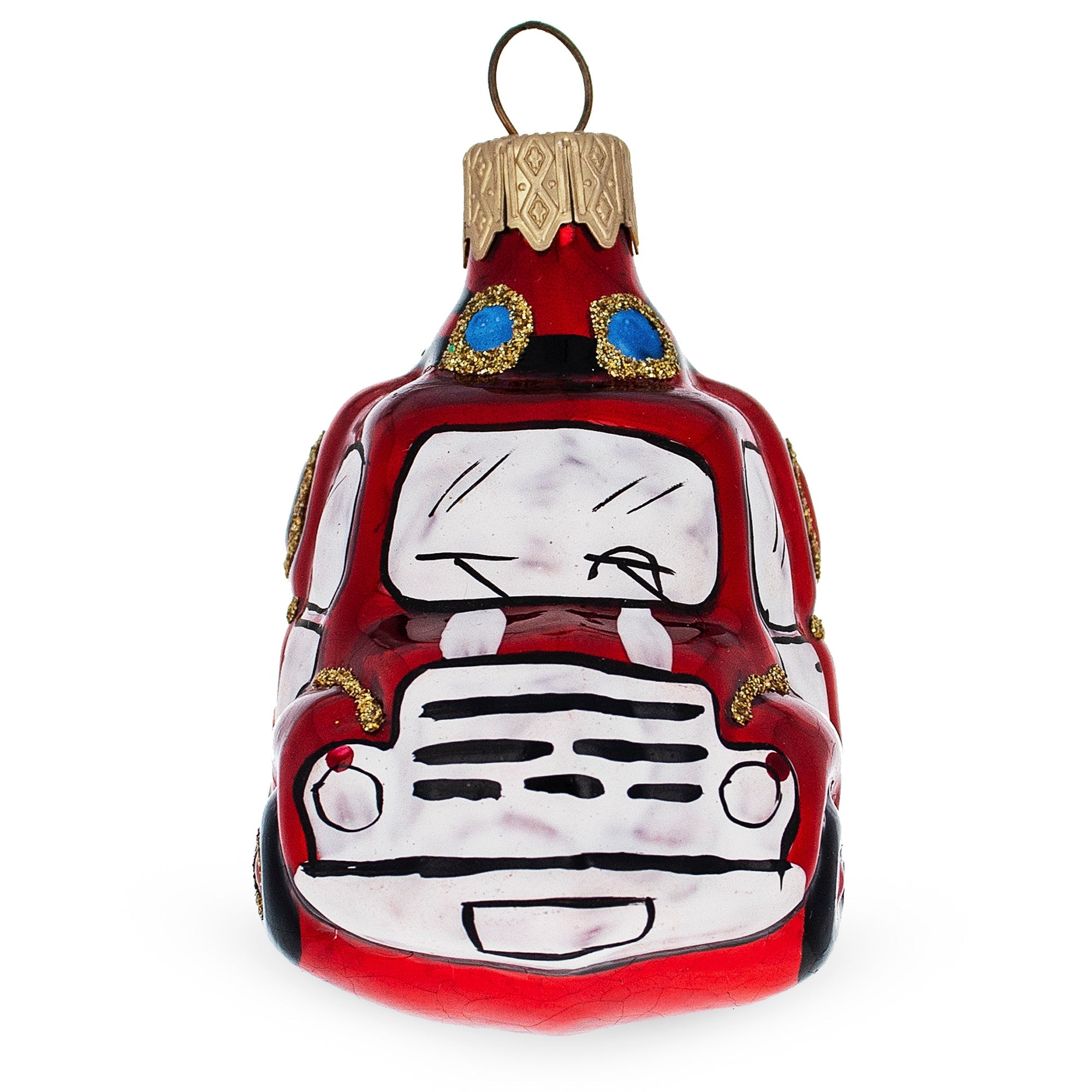 Red Firefighting Truck Mini Glass Christmas Ornament