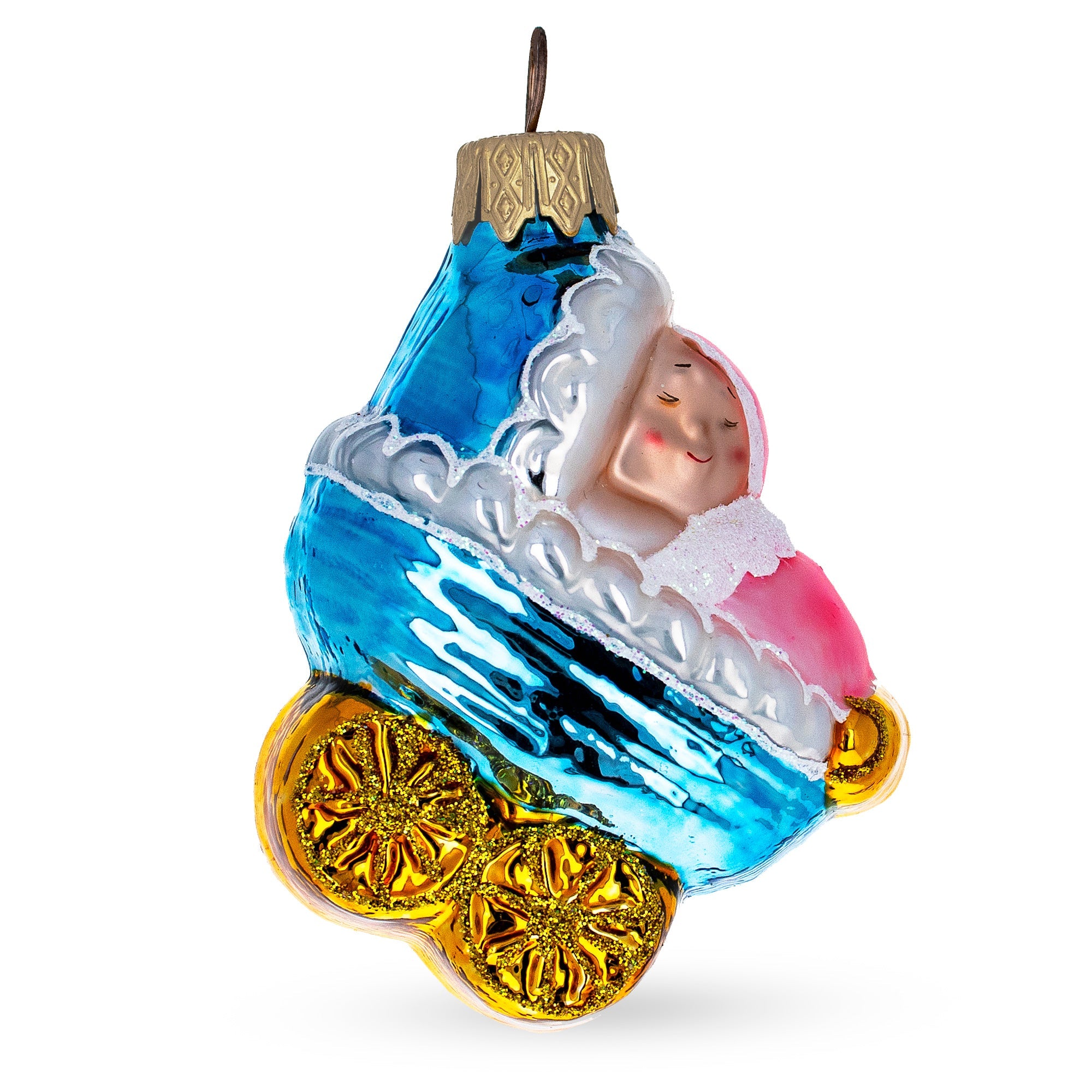 Newborn Baby Girl in a Stroller Glass Christmas Ornament