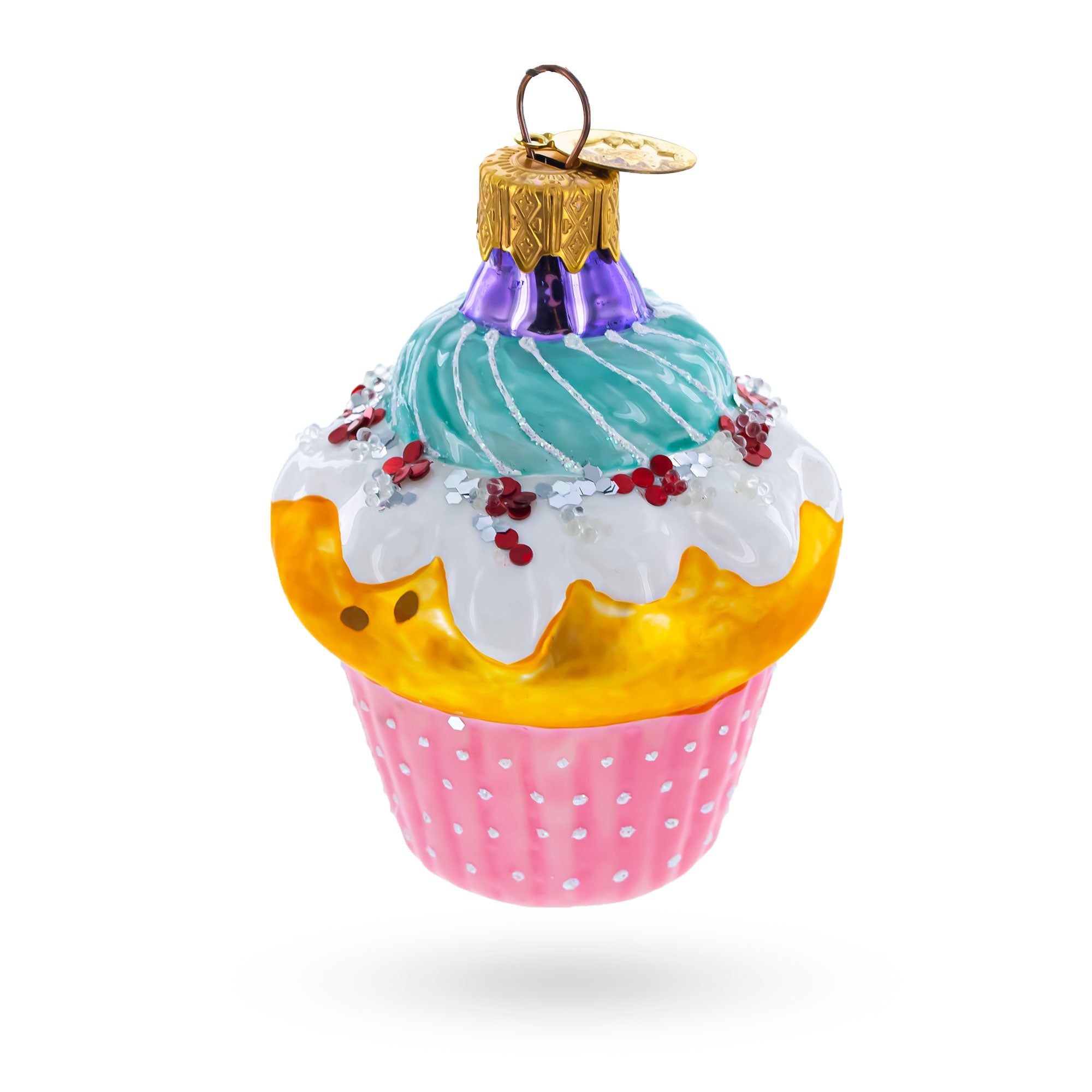 Cupcake Covered with Icing Glass Christmas Ornament