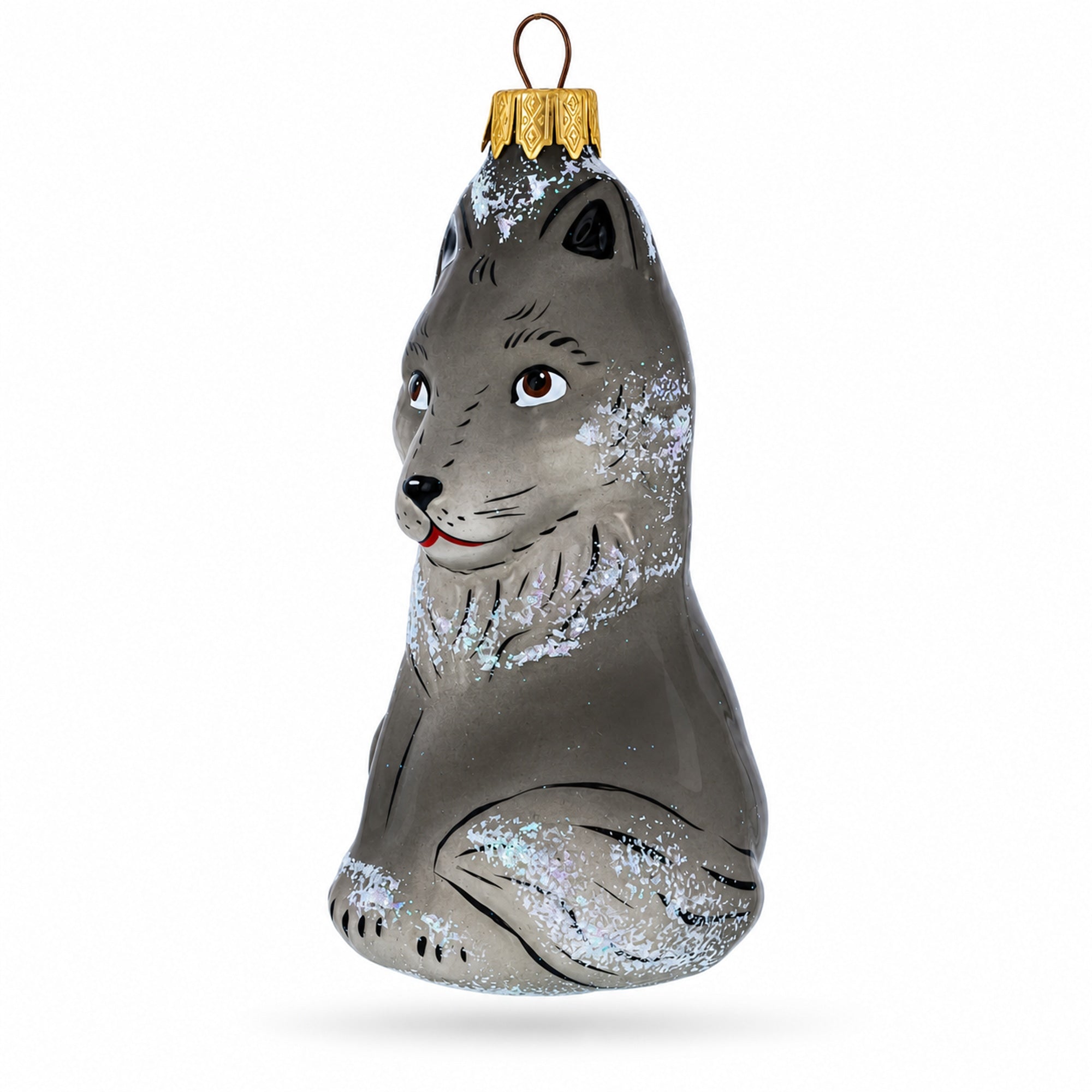 Gray Wolf Glass Christmas Ornament