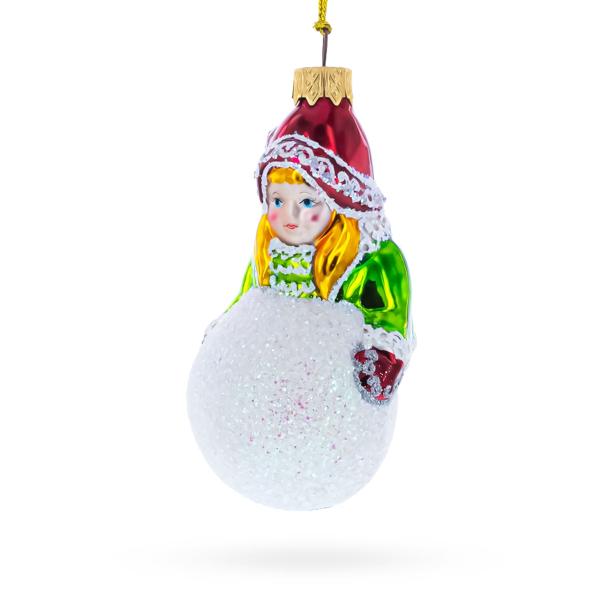 Girl Making a Snowball Glass Christmas Ornament