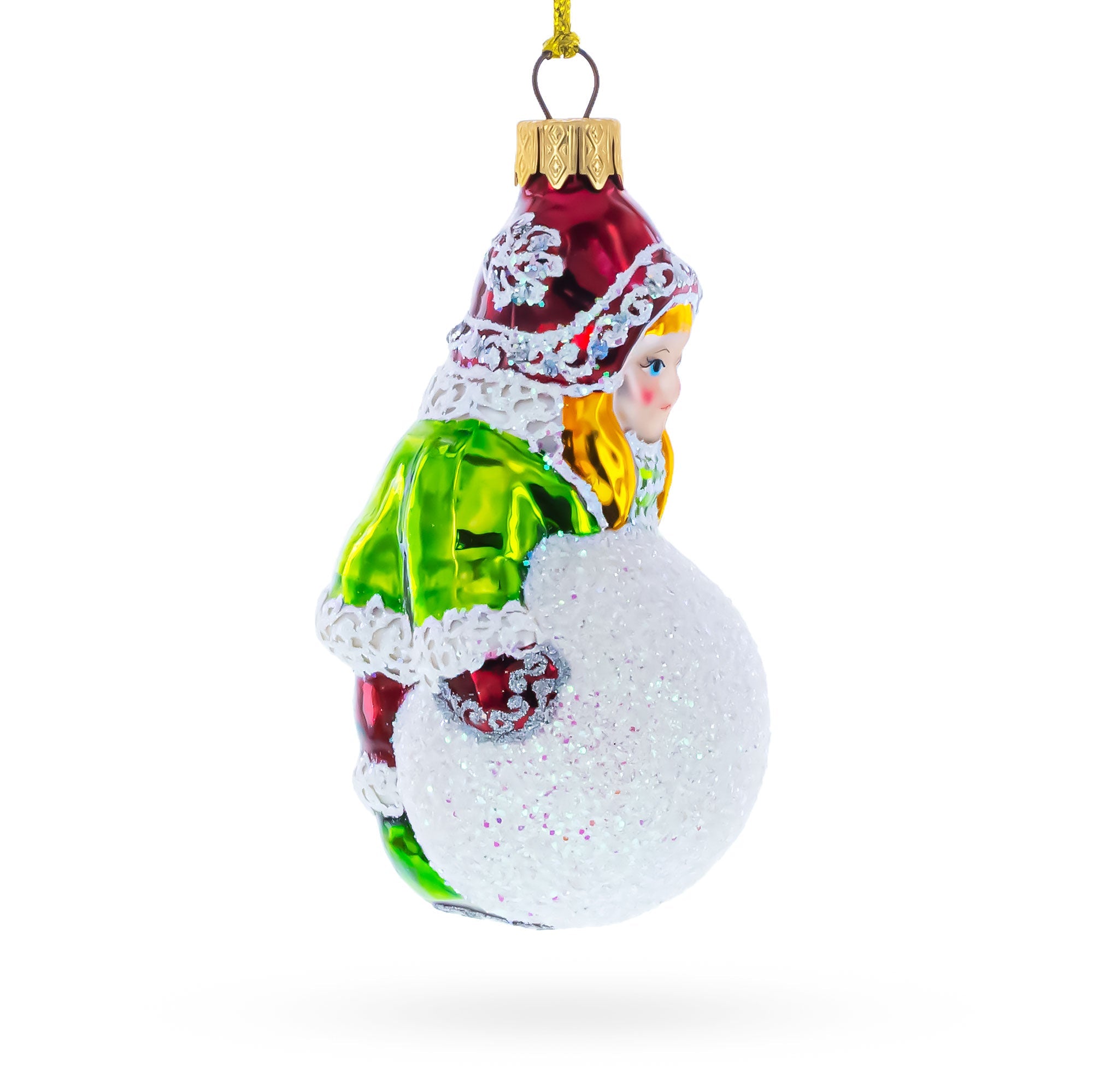 Girl Making a Snowball Glass Christmas Ornament
