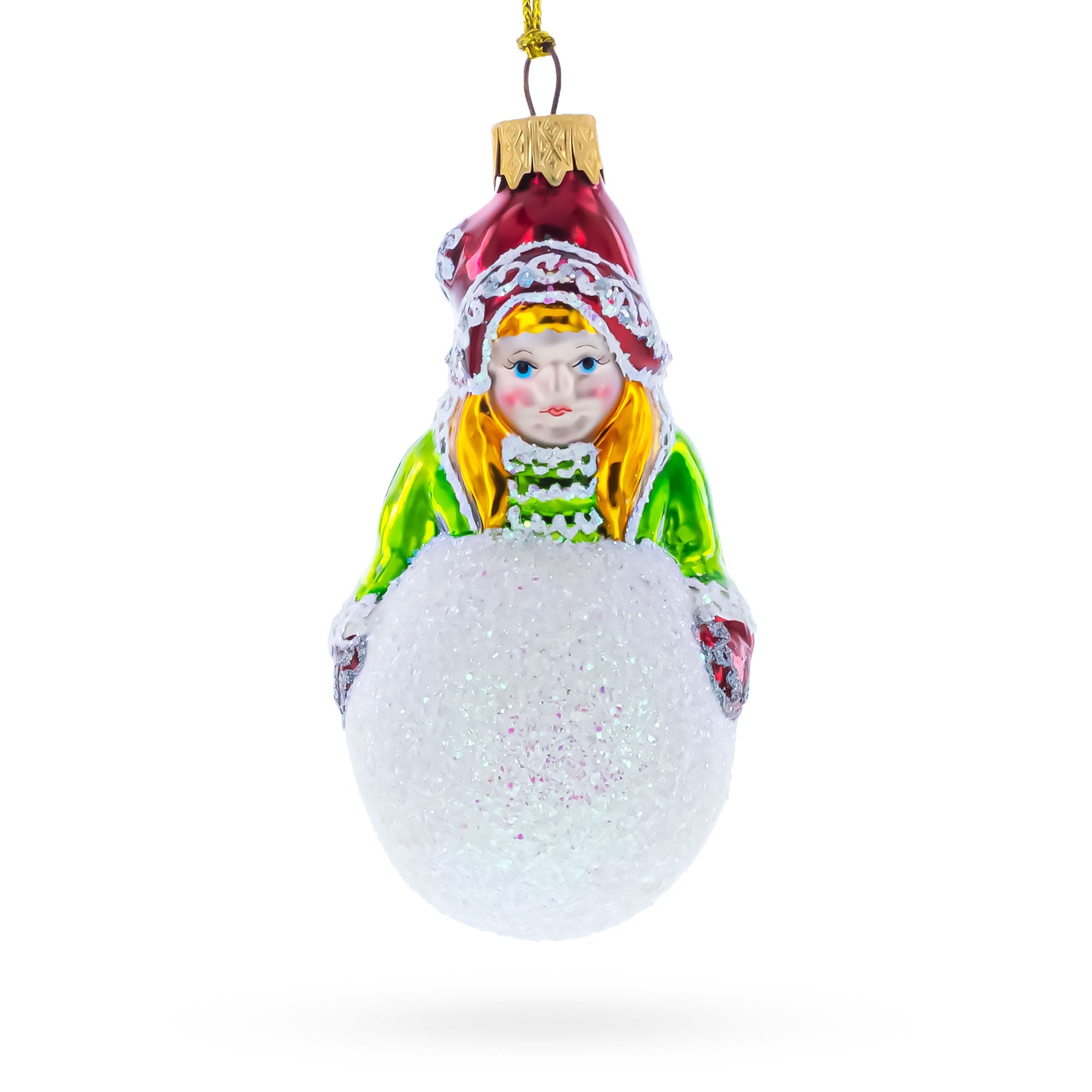 Girl Making a Snowball Glass Christmas Ornament