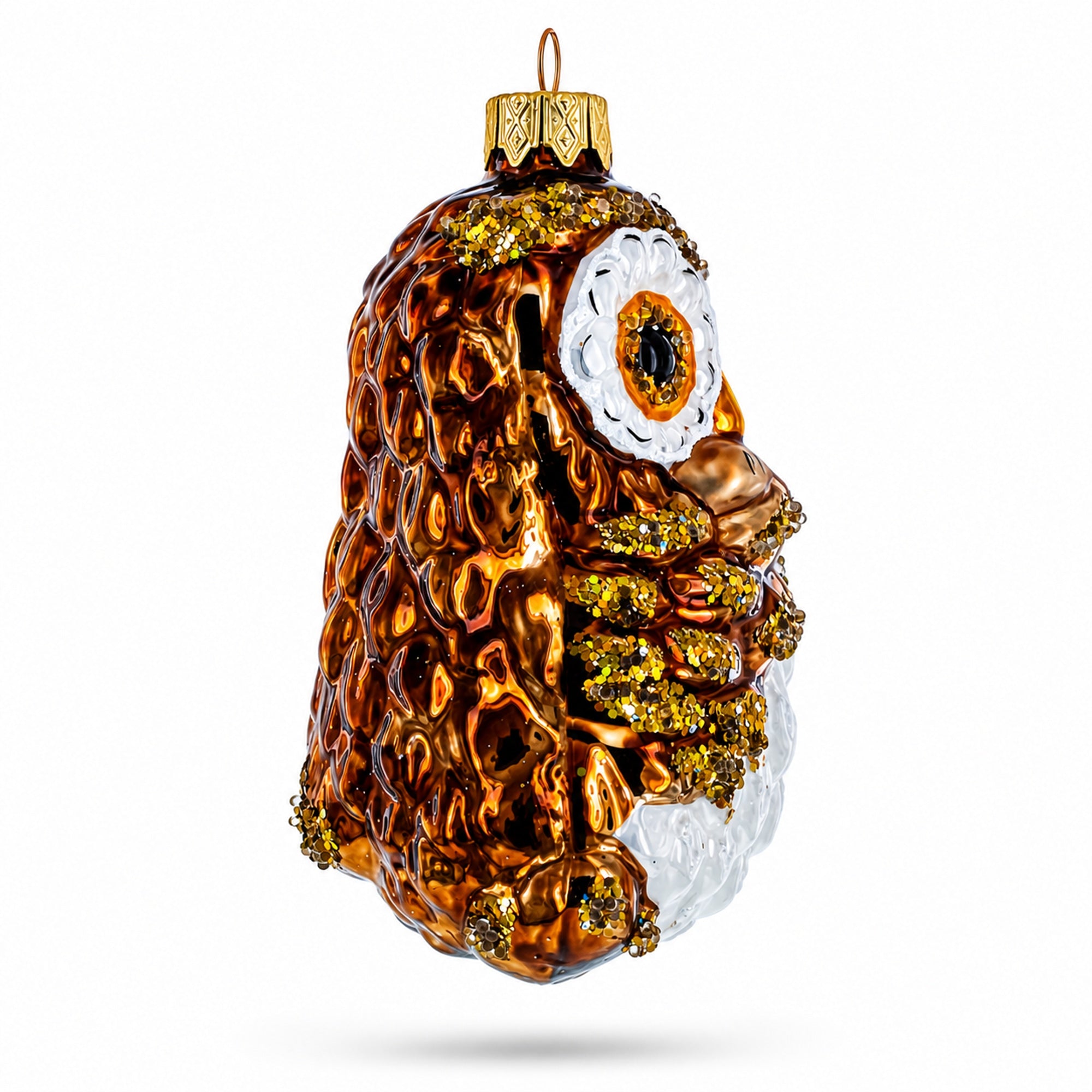Wise Owl Playing Harmonica Glass Christmas Ornament