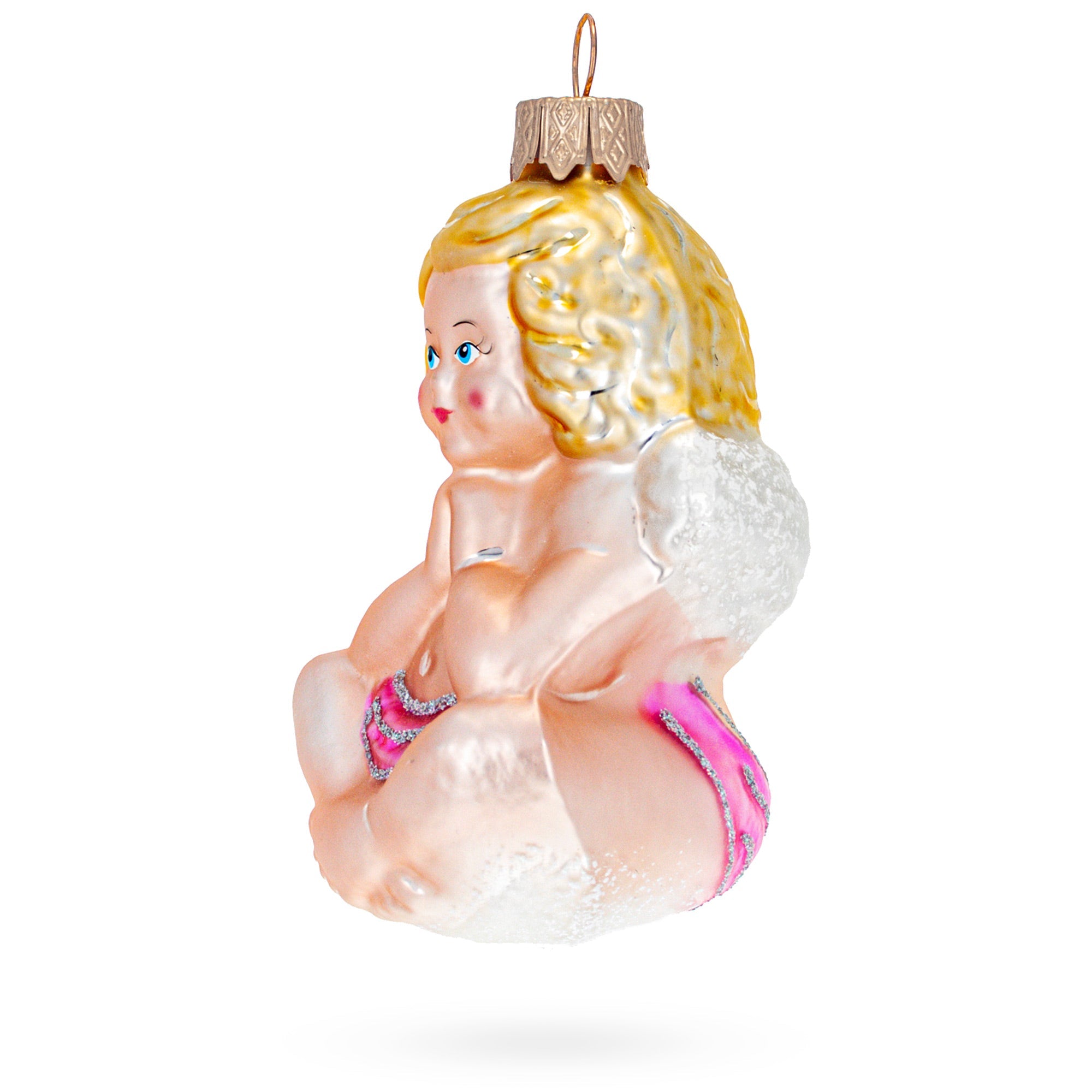Cherub Angel in Prayer Glass Christmas Ornament