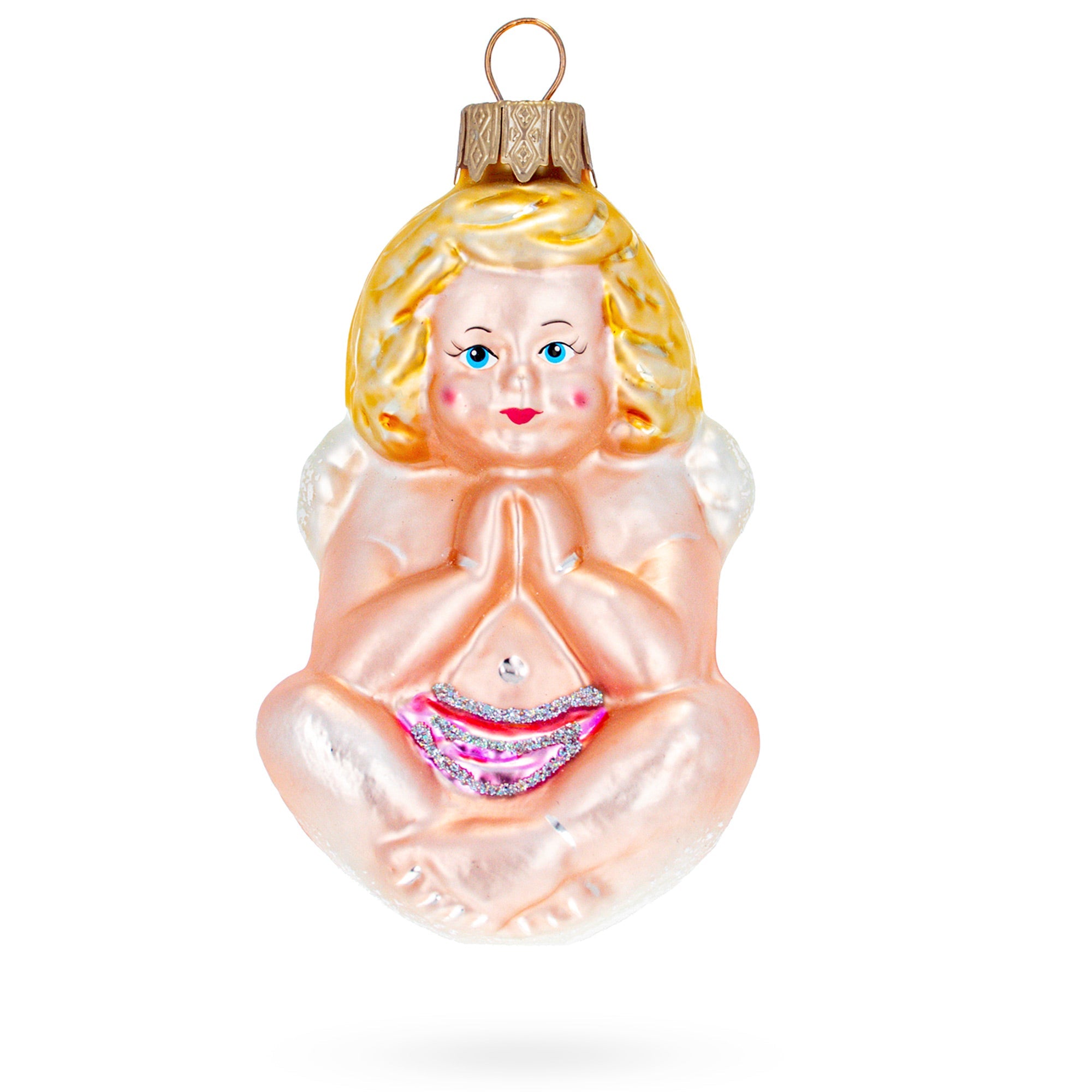 Cherub Angel in Prayer Glass Christmas Ornament