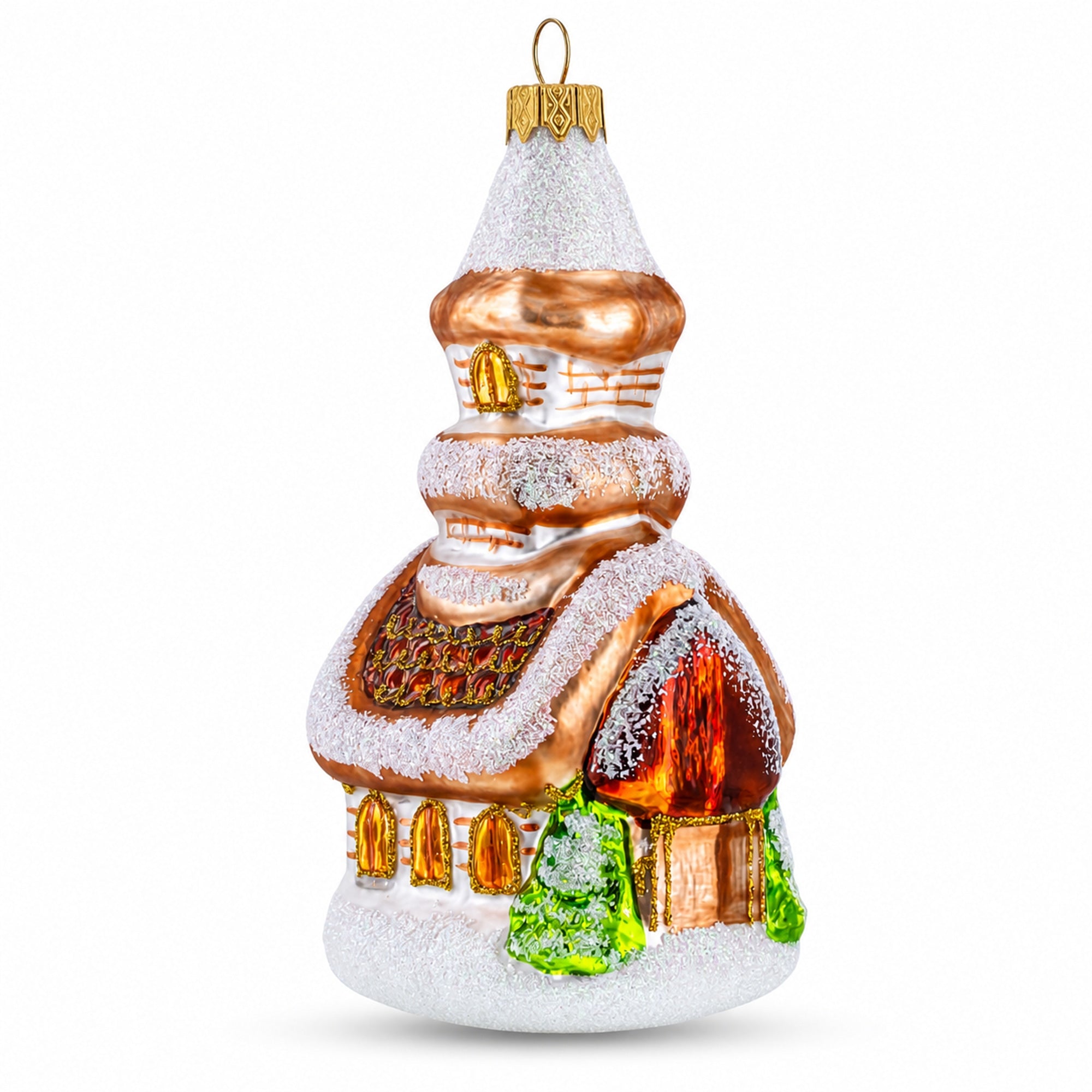 Snowy Cottage Cabin Glass Christmas Ornament