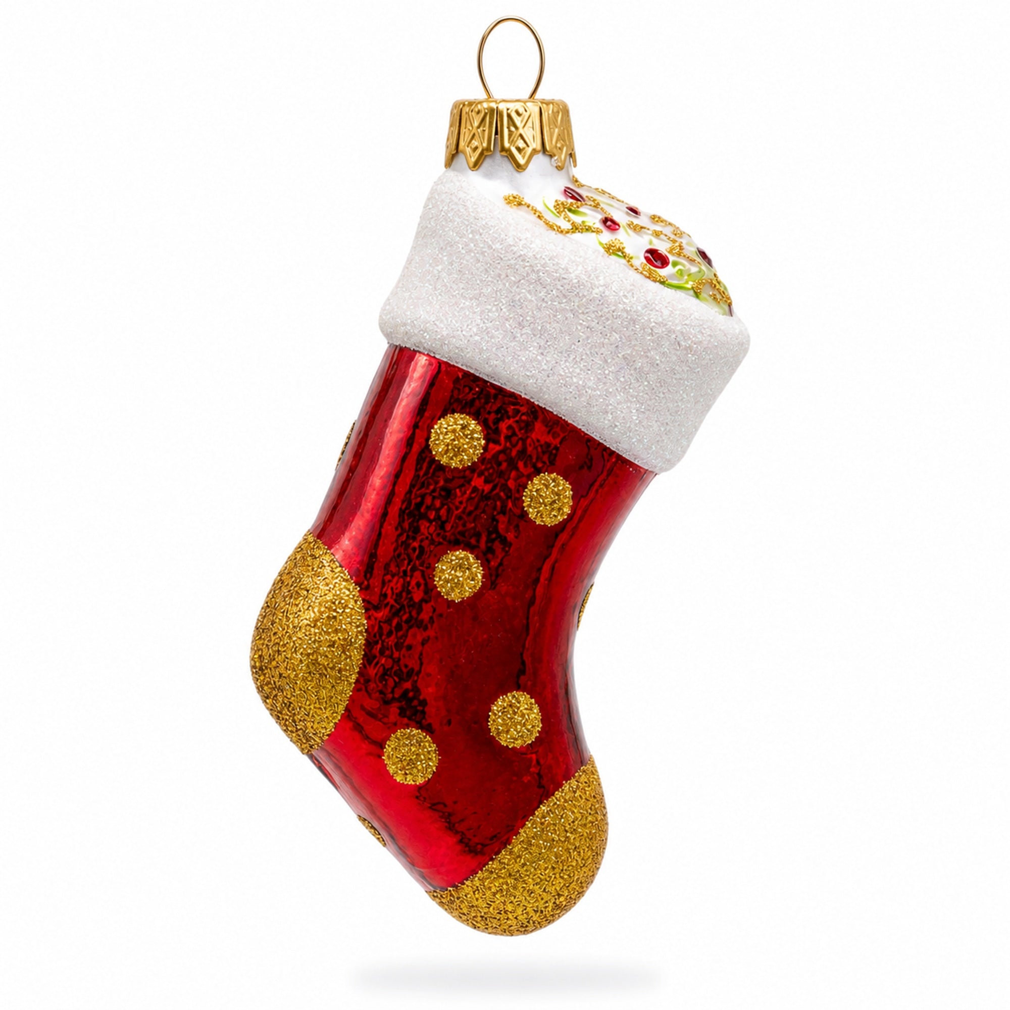 Golden Polka Dot Stocking Glass Christmas Ornament