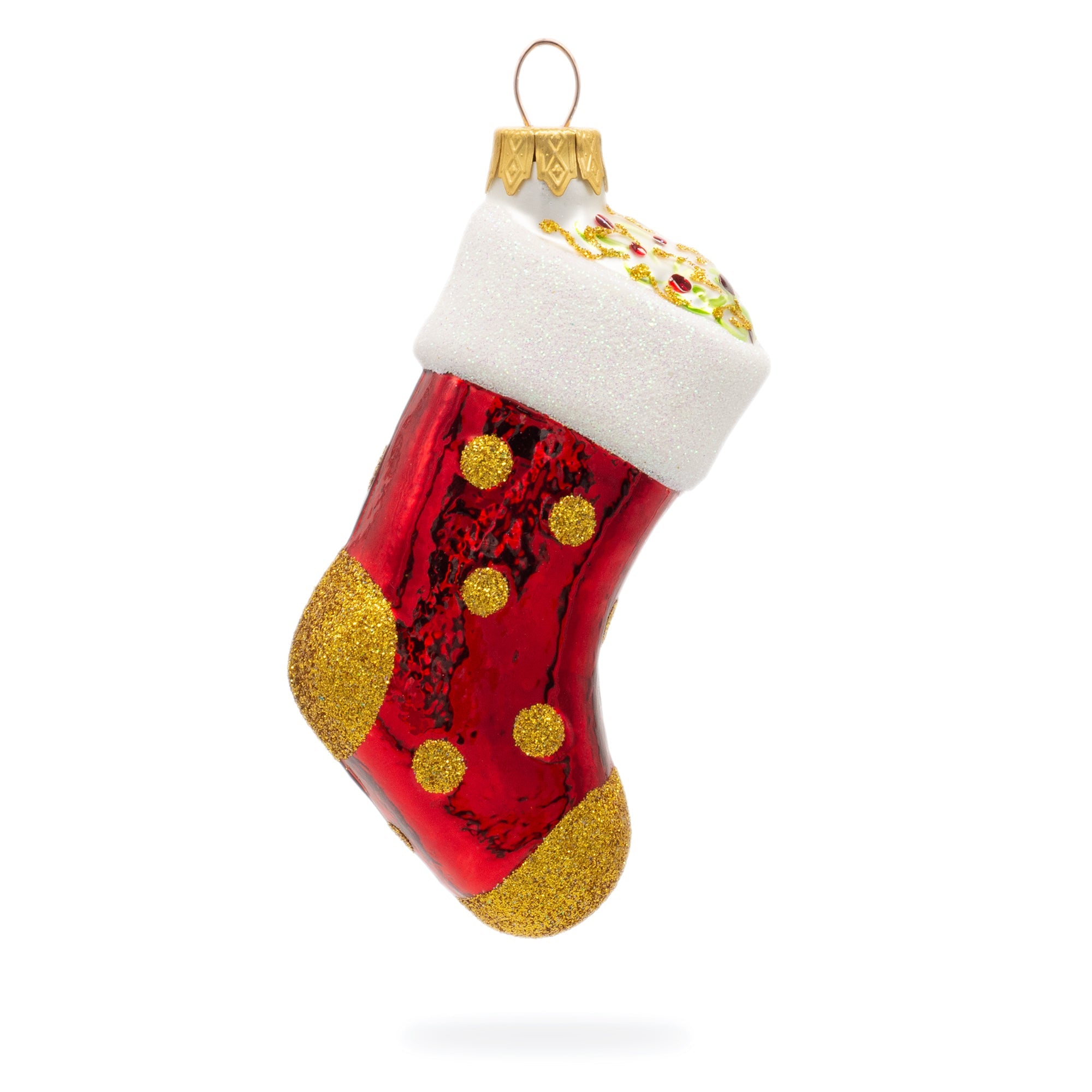 Golden Polka Dot Stocking Glass Christmas Ornament