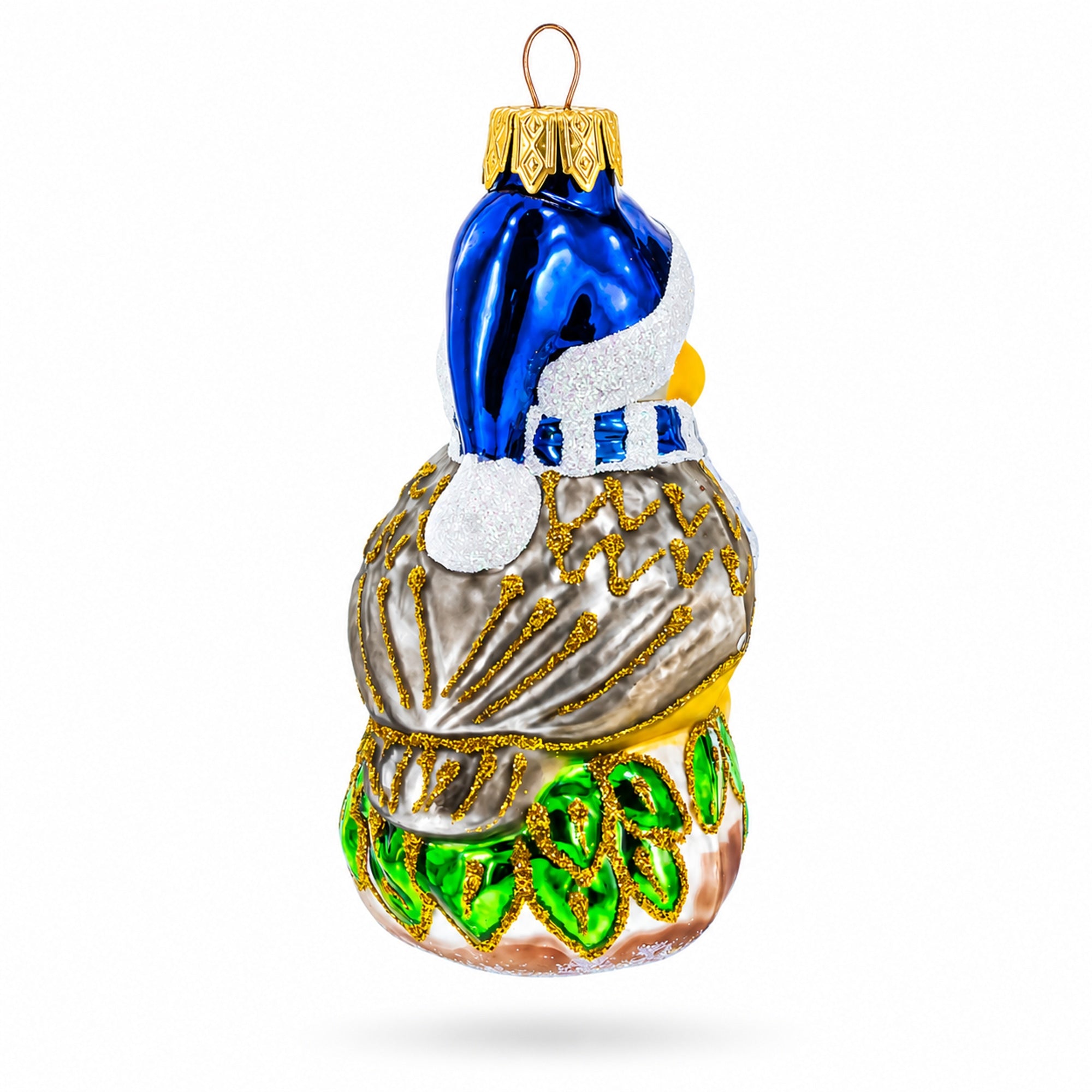 Yellow Chick With Blue Hat And Striped Scarf Glass Christmas Ornament