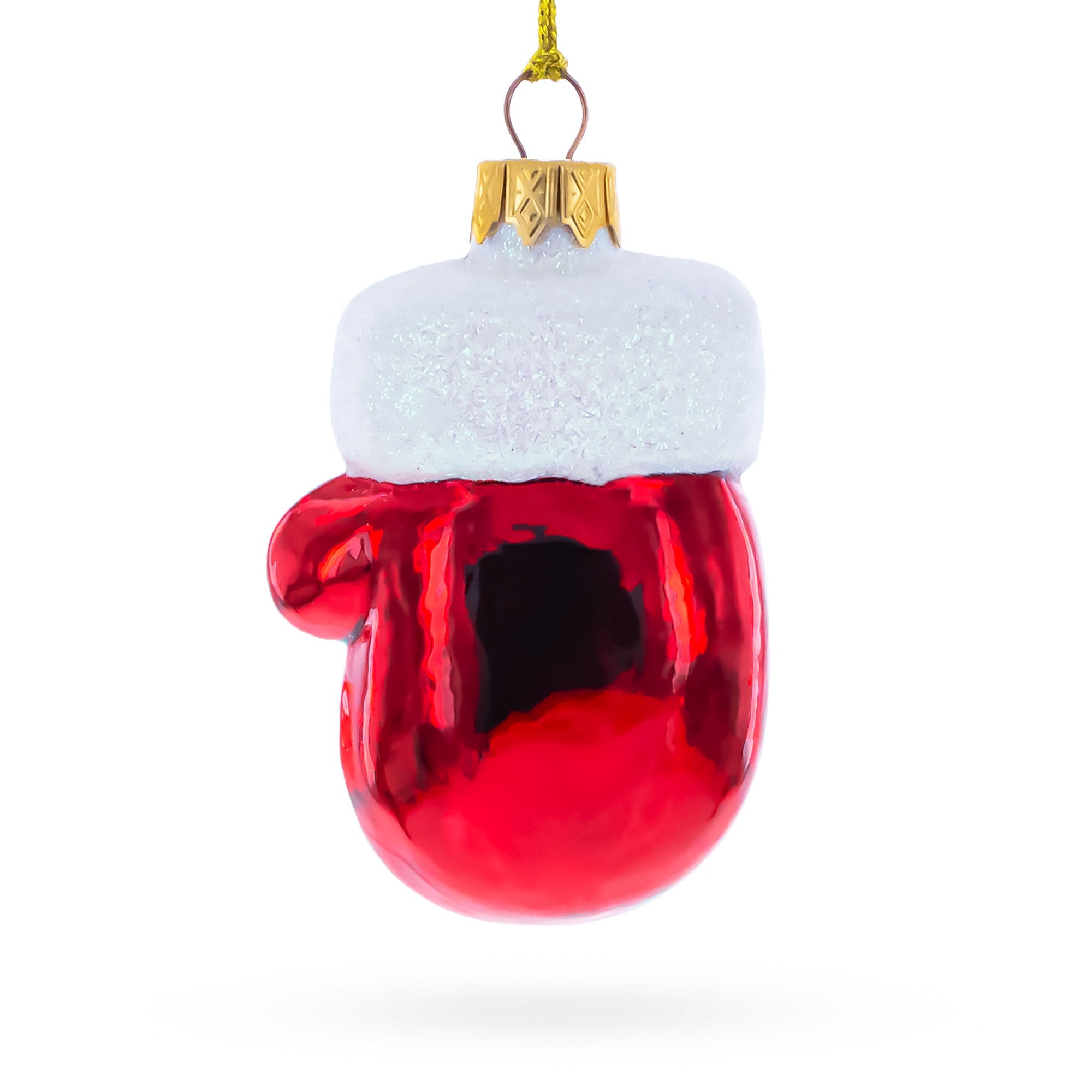 Red Mitten with Snowman Glass Christmas Ornament