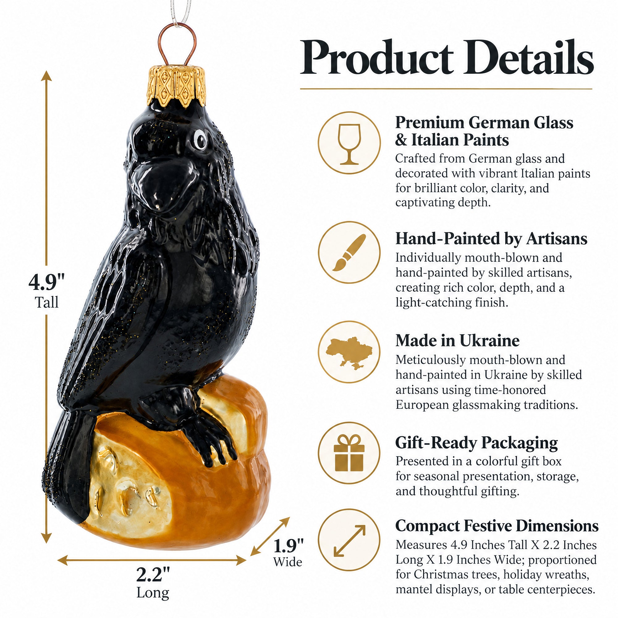 Black Crow Glass Christmas Ornament