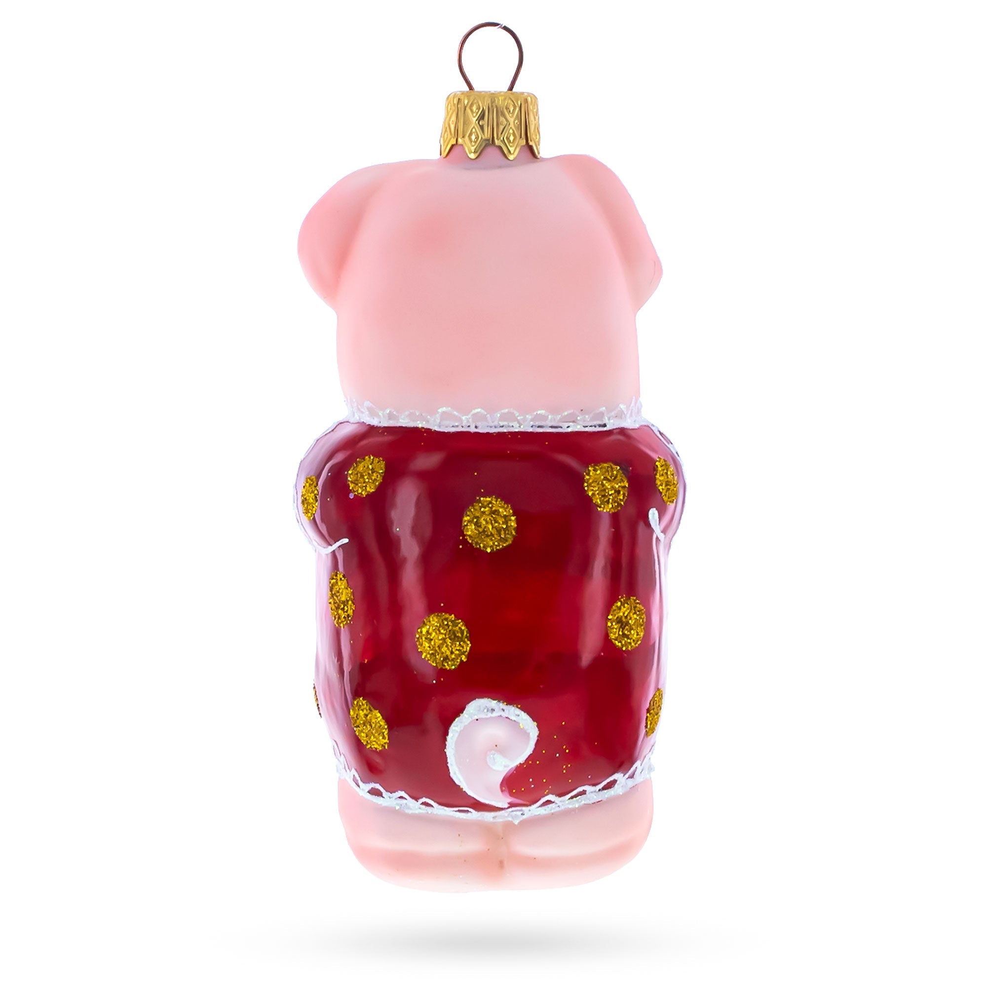 Piglet in Polka Dot Outfit Glass Christmas Ornament