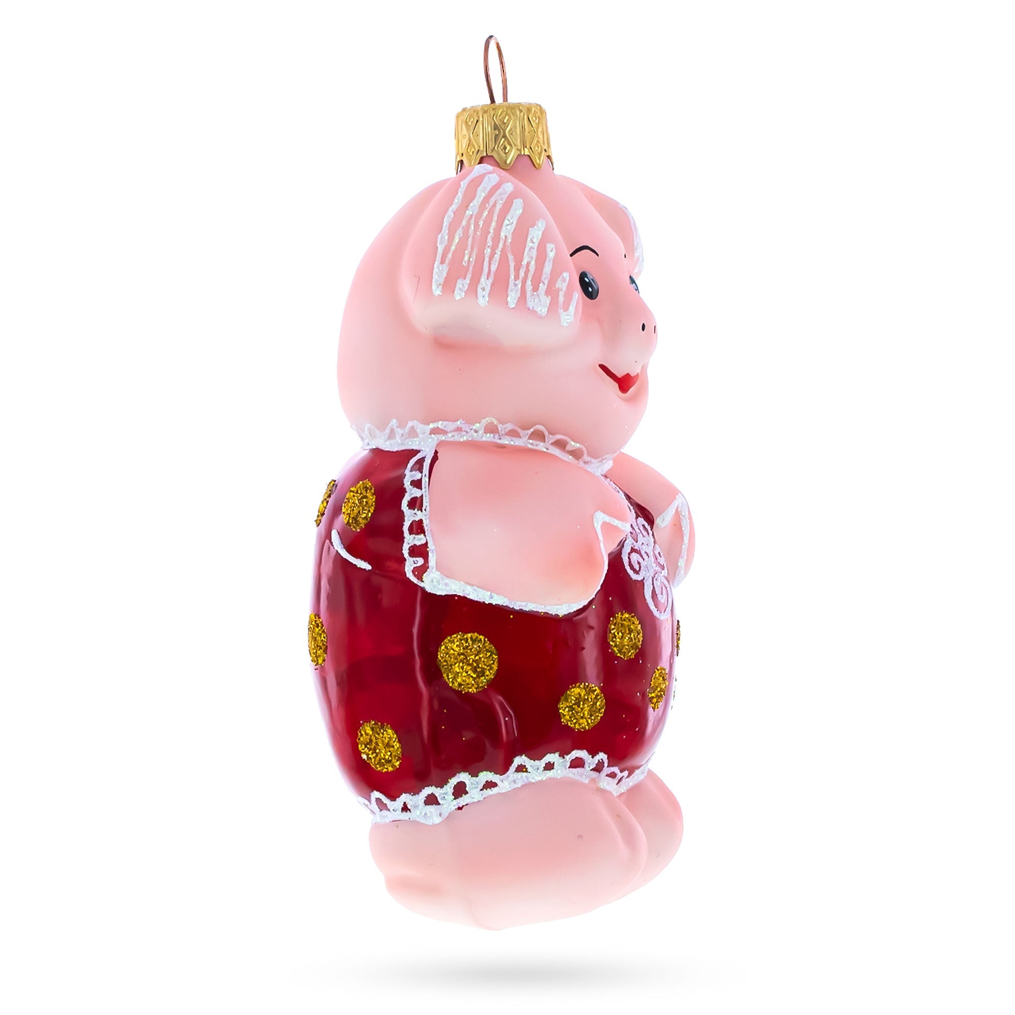 Piglet in Polka Dot Outfit Glass Christmas Ornament
