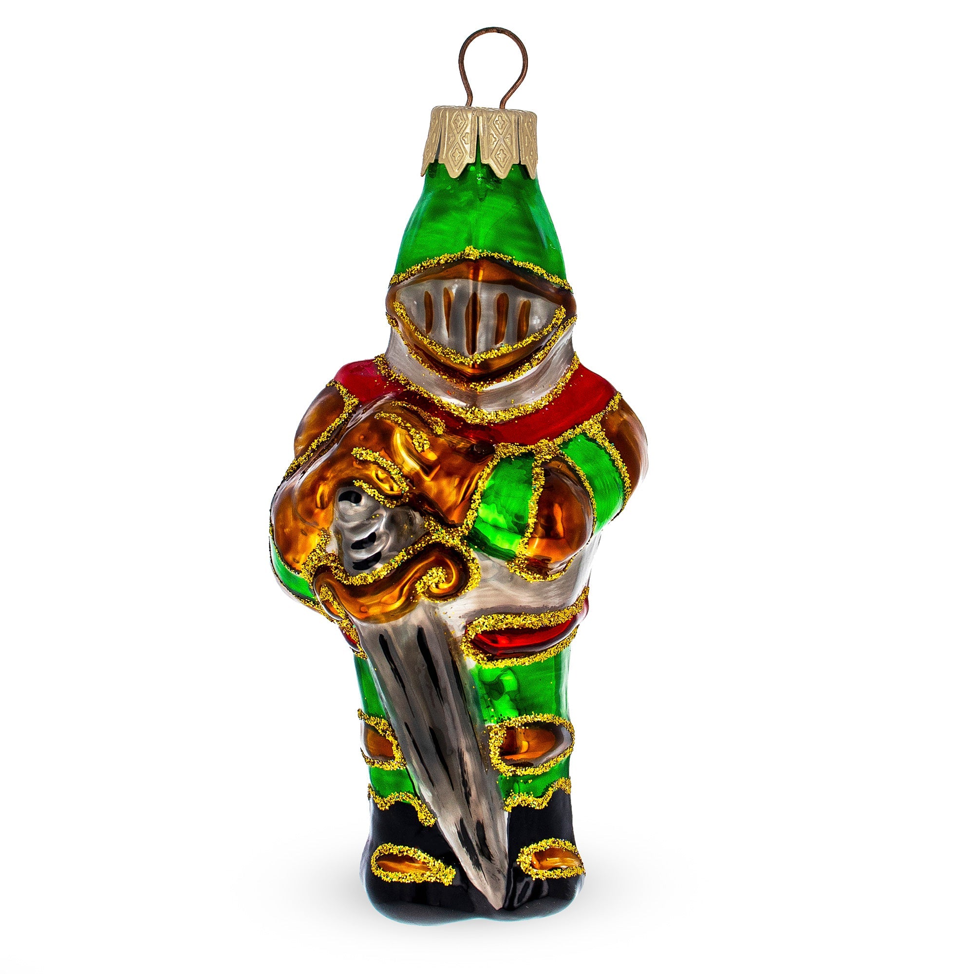Medieval Armored Knight in Full Plate Glass Christmas Ornament