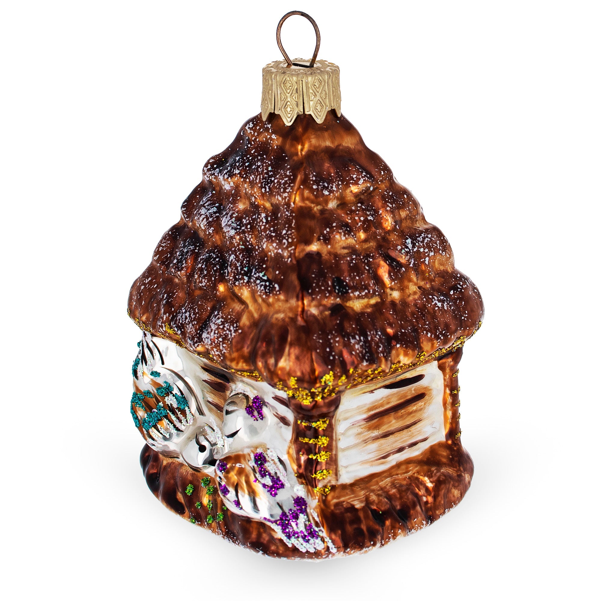 Woodland Rustic Birdhouse Glass Christmas Ornament