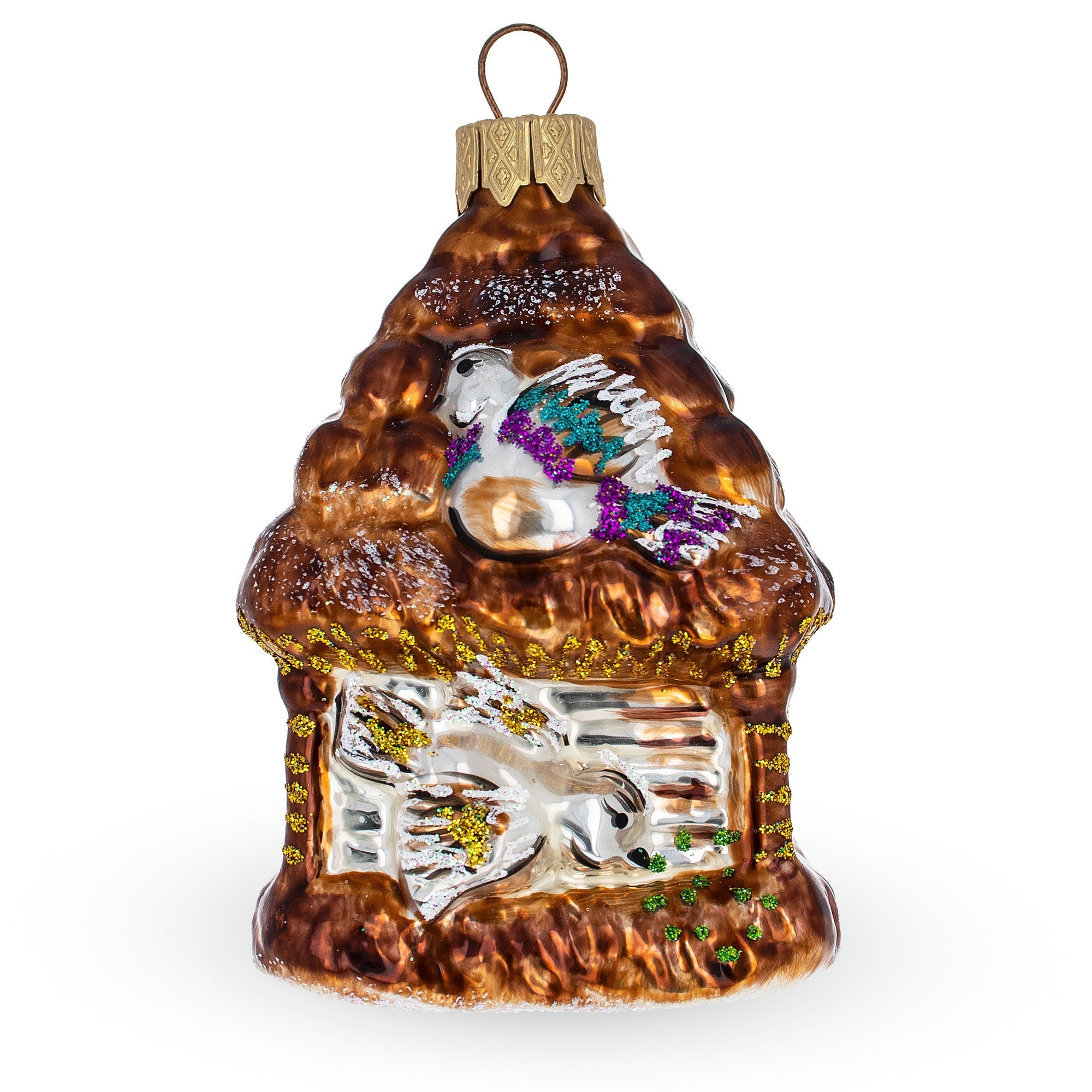 Woodland Rustic Birdhouse Glass Christmas Ornament