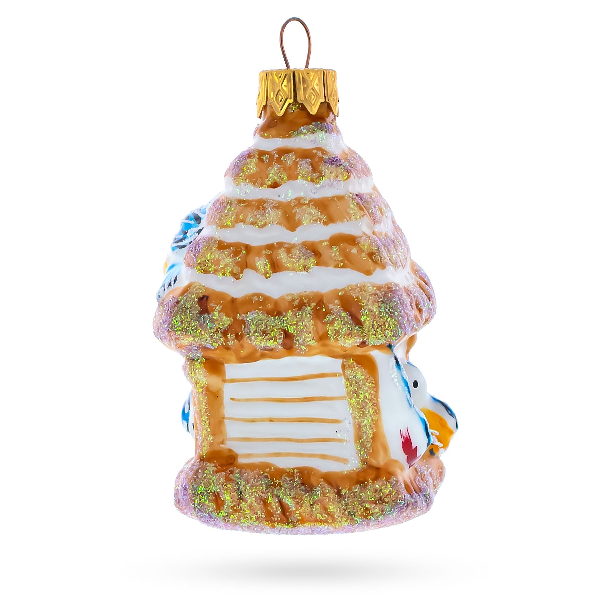 Birdhouse with Bluebirds Glass Christmas Ornament