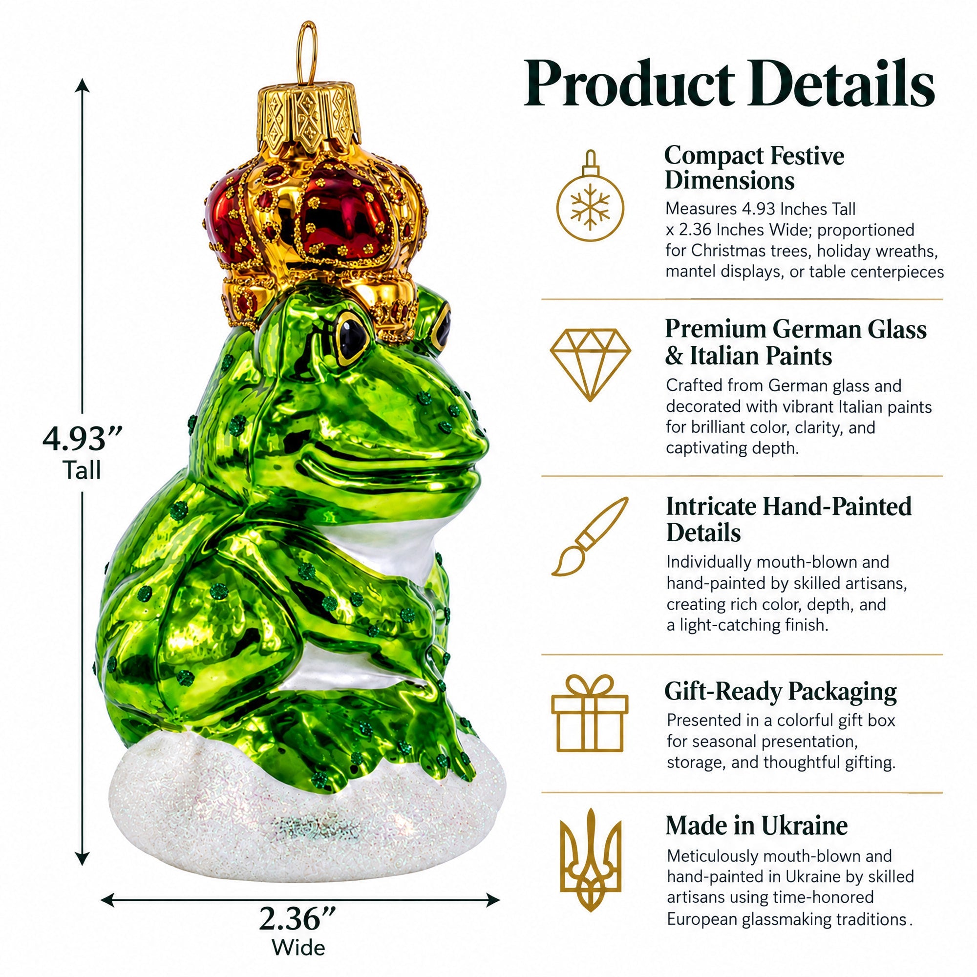 Royal Frog Glass Christmas Ornament