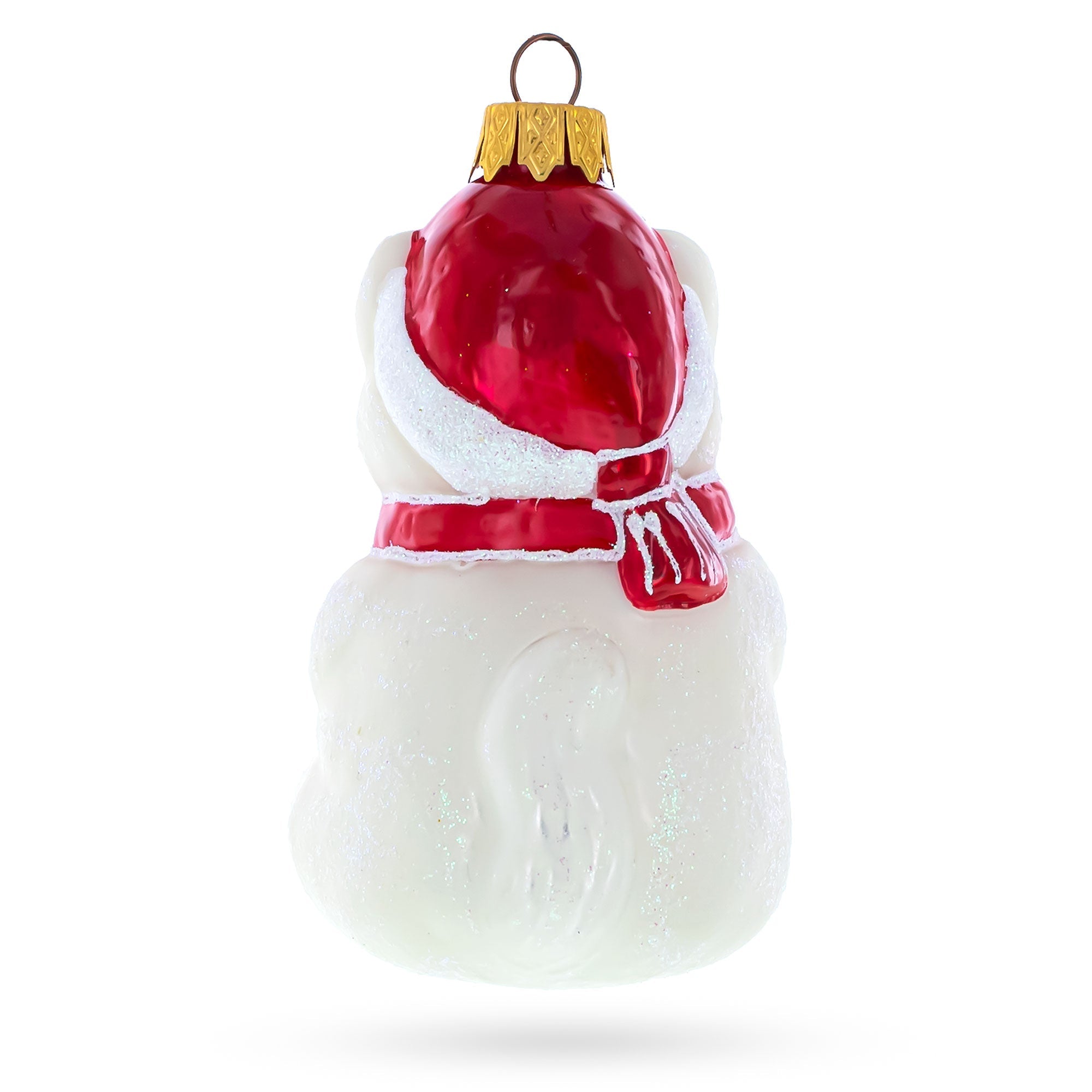 White Cat with Red Scarf Glass Christmas Ornament