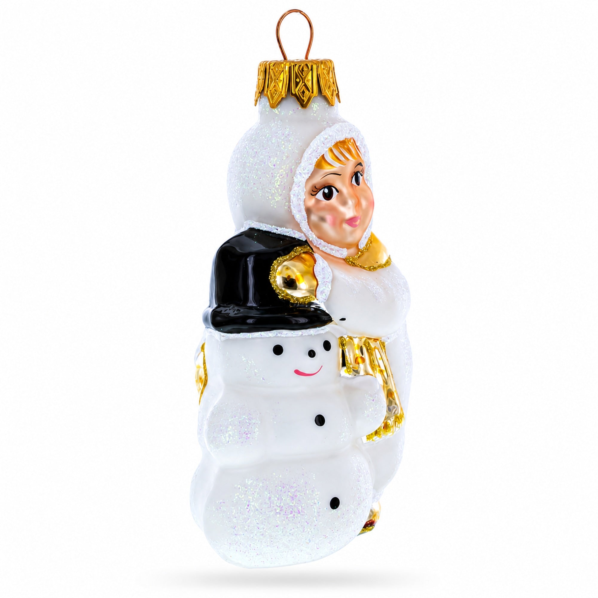 Toddler Hugging Snowman Glass Christmas Ornament