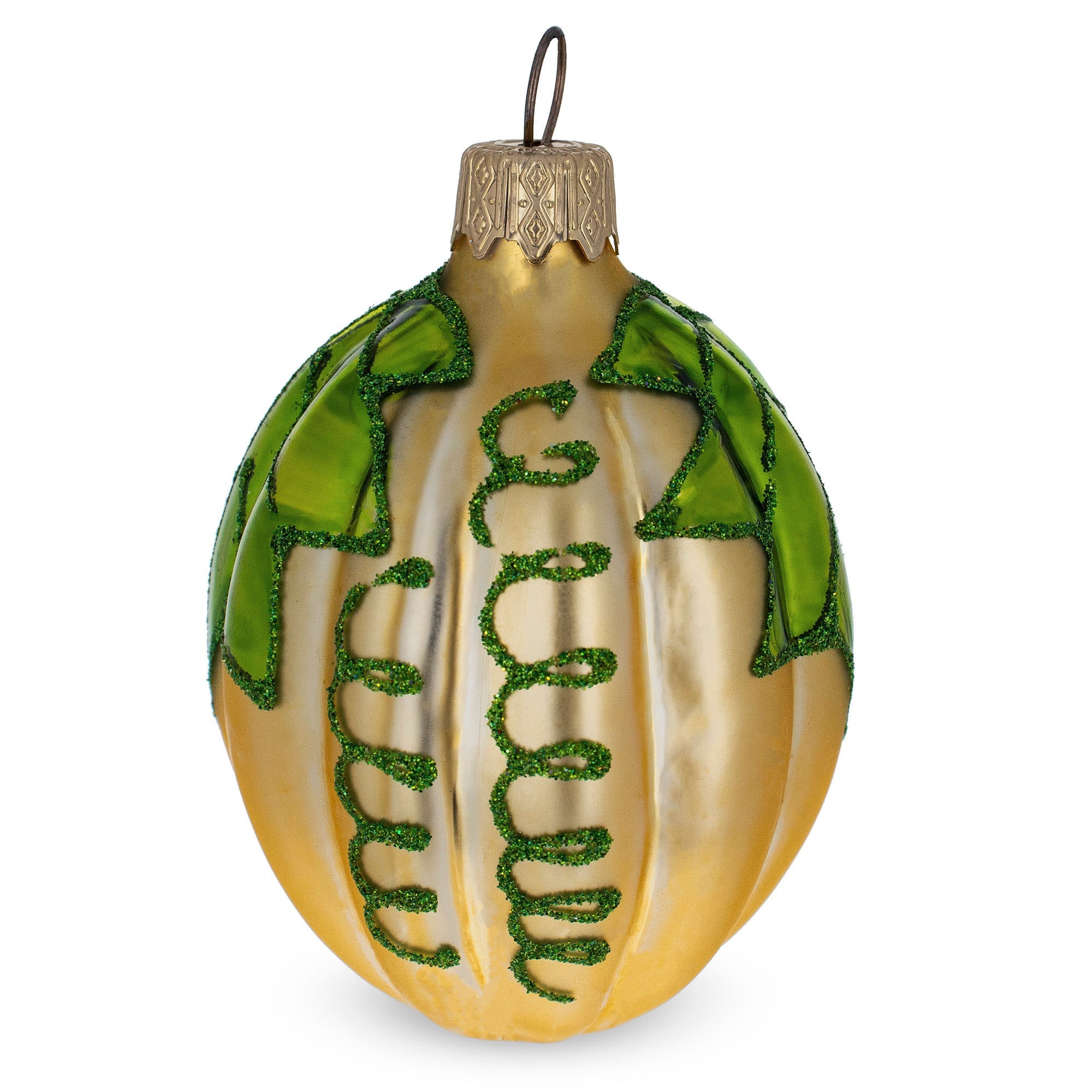 Pumpkin with Leaf Glass Christmas Ornament