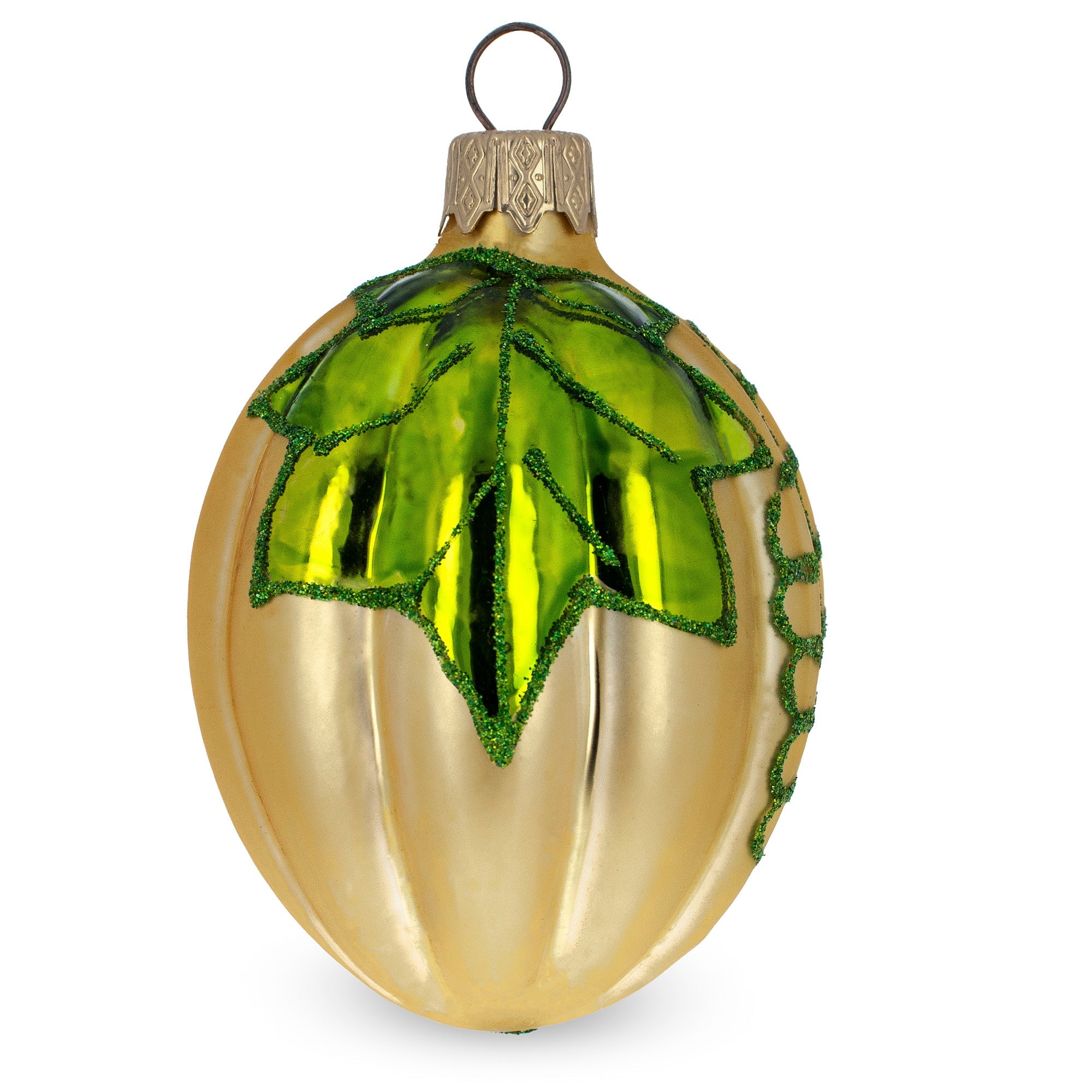 Pumpkin with Leaf Glass Christmas Ornament